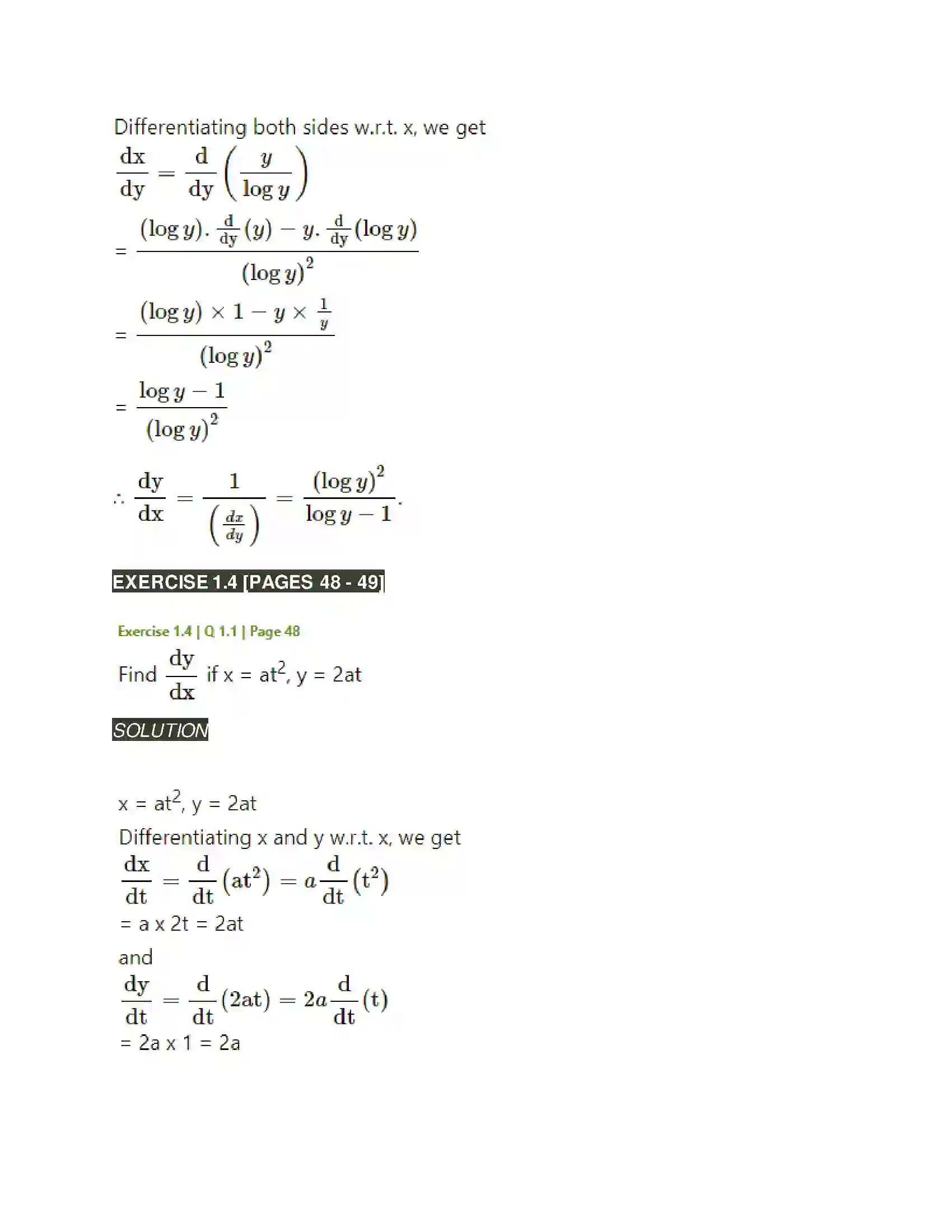 Maharashtra Board Class 12th Mathematics & Statistics-2 (Arts & Science) Differentiation Solution 157