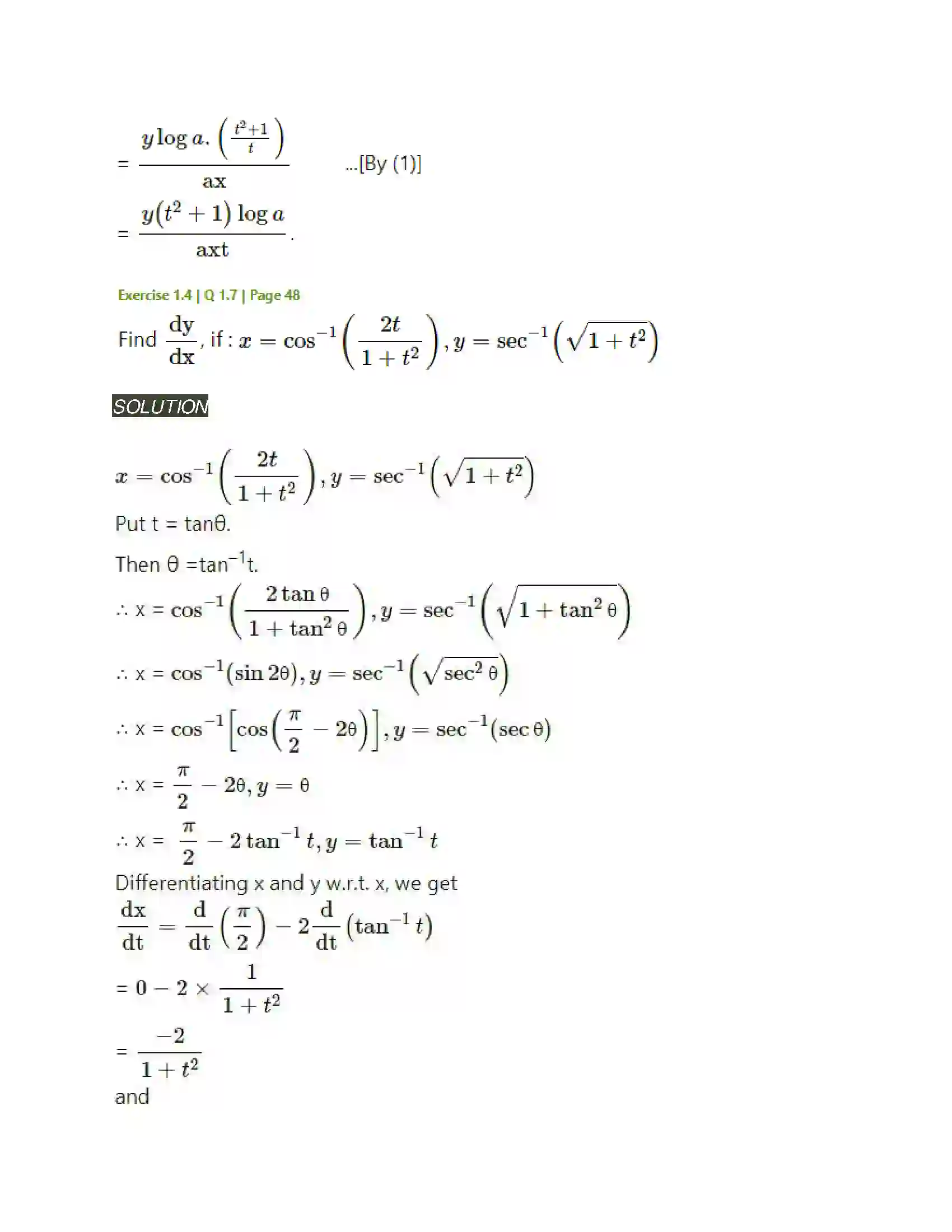 Maharashtra Board Class 12th Mathematics & Statistics-2 (Arts & Science) Differentiation Solution 163