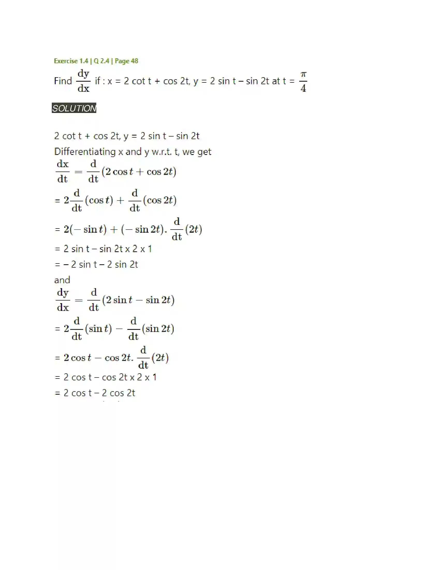 Maharashtra Board Class 12th Mathematics & Statistics-2 (Arts & Science) Differentiation Solution 170