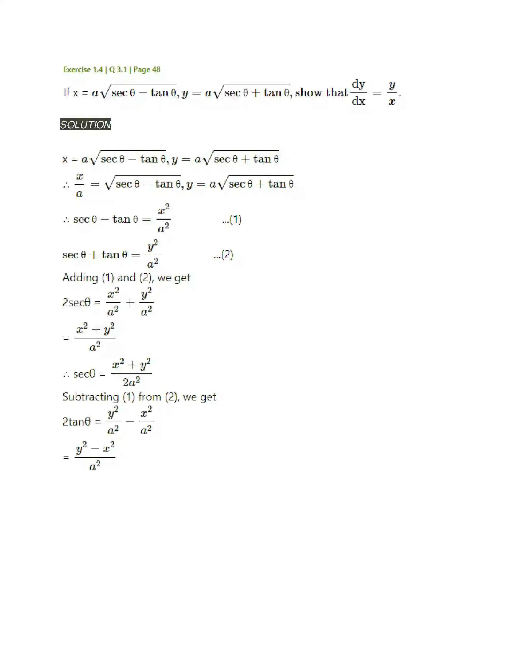 Maharashtra Board Class 12th Mathematics & Statistics-2 (Arts & Science) Differentiation Solution 173