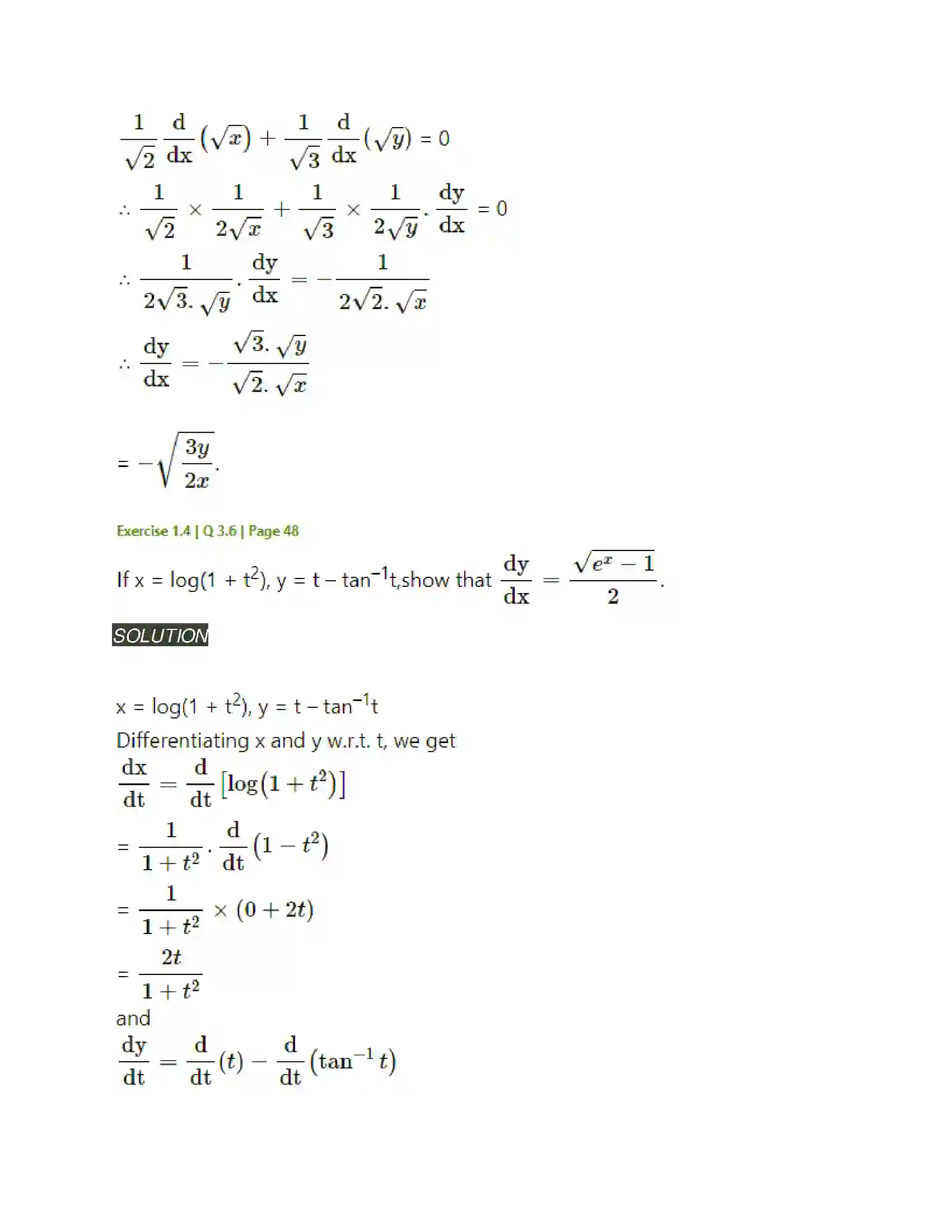 Maharashtra Board Class 12th Mathematics & Statistics-2 (Arts & Science) Differentiation Solution 179