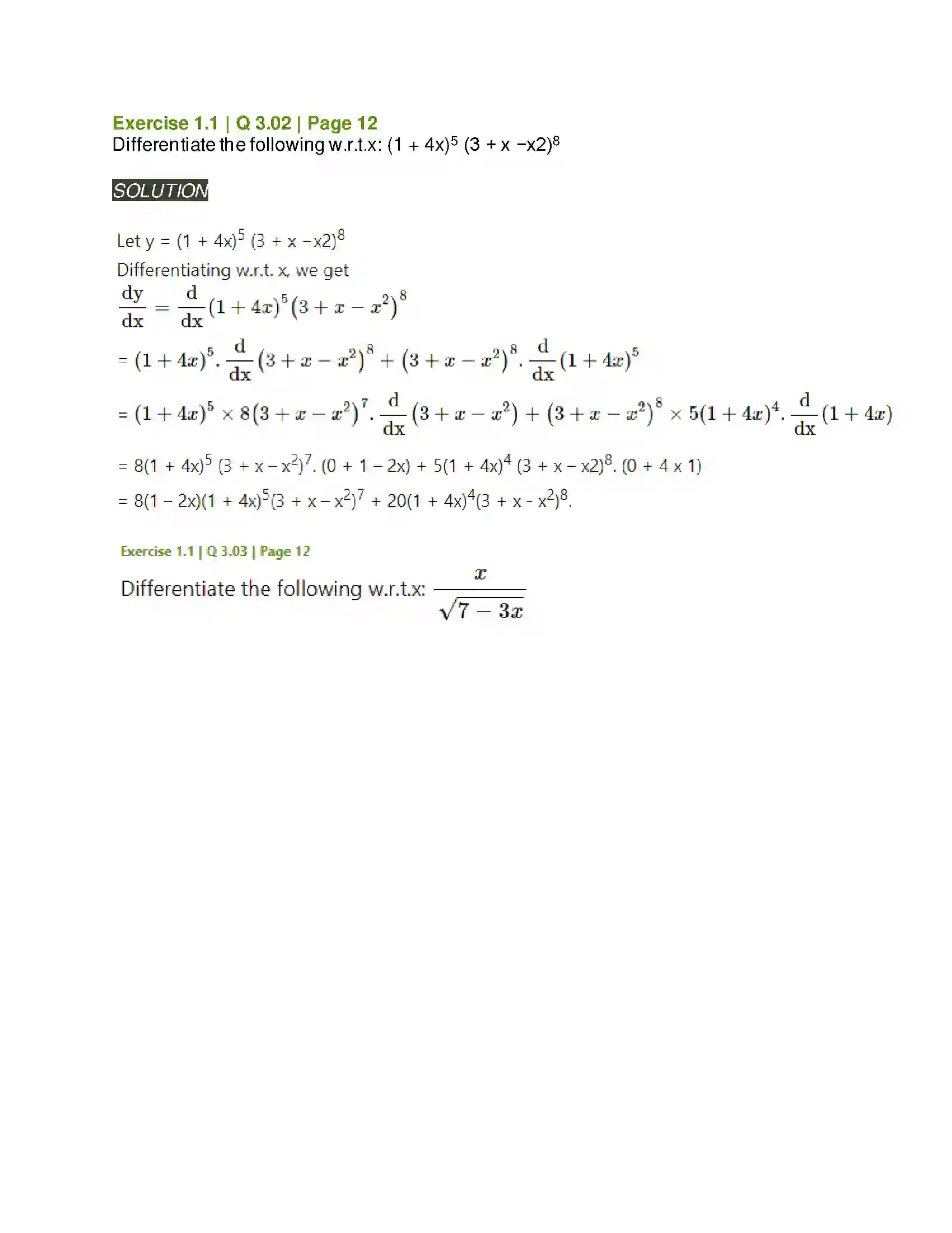 Maharashtra Board Class 12th Mathematics & Statistics-2 (Arts & Science) Differentiation Solution 18