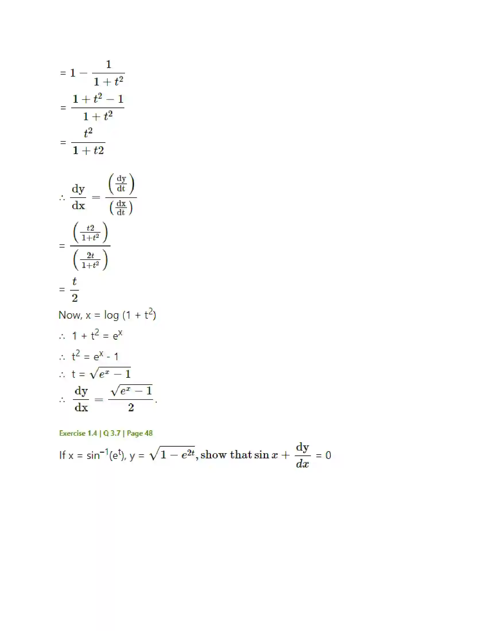 Maharashtra Board Class 12th Mathematics & Statistics-2 (Arts & Science) Differentiation Solution 180