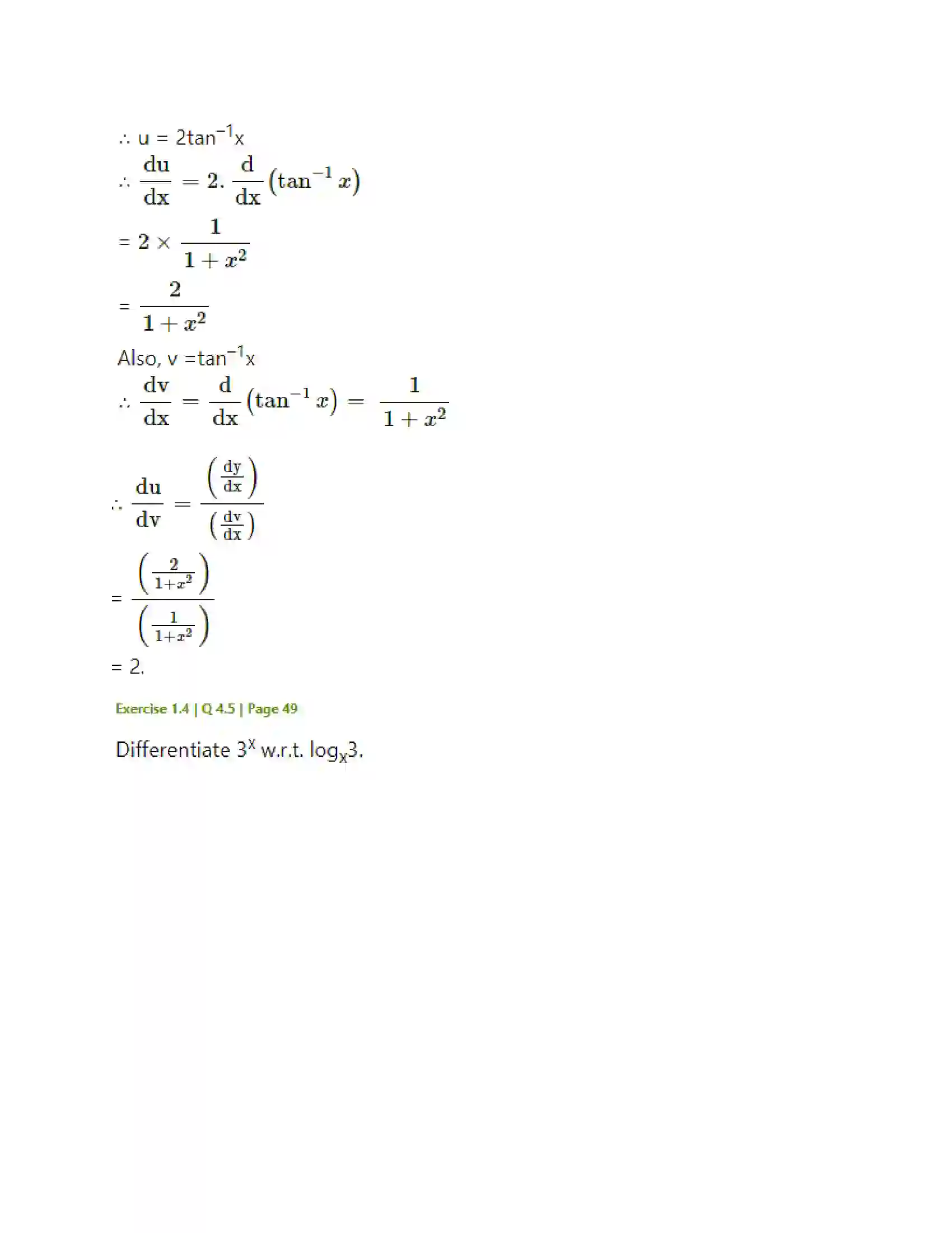 Maharashtra Board Class 12th Mathematics & Statistics-2 (Arts & Science) Differentiation Solution 188
