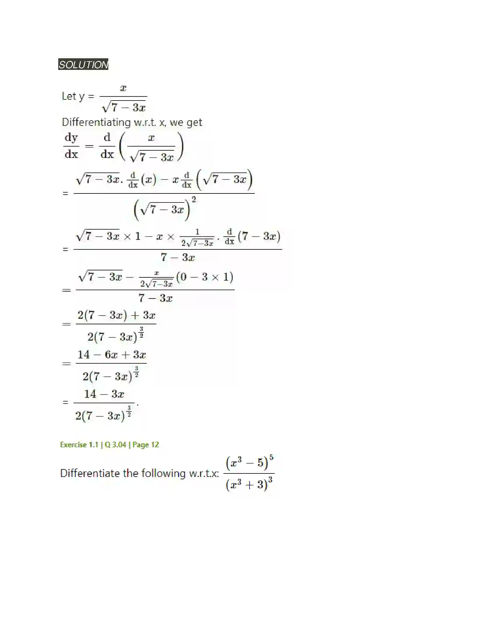 Maharashtra Board Class 12th Mathematics & Statistics-2 (Arts & Science) Differentiation Solution 19
