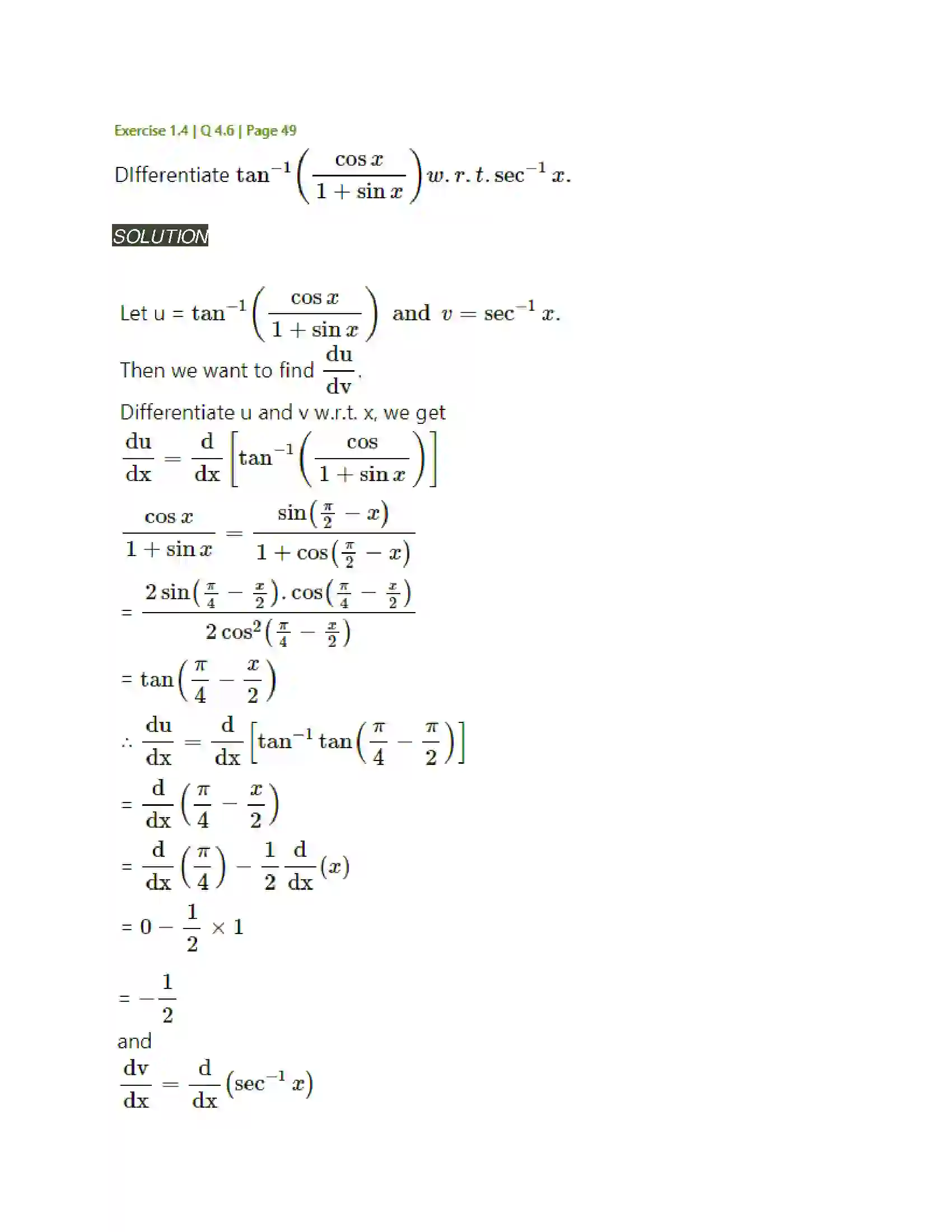Maharashtra Board Class 12th Mathematics & Statistics-2 (Arts & Science) Differentiation Solution 190