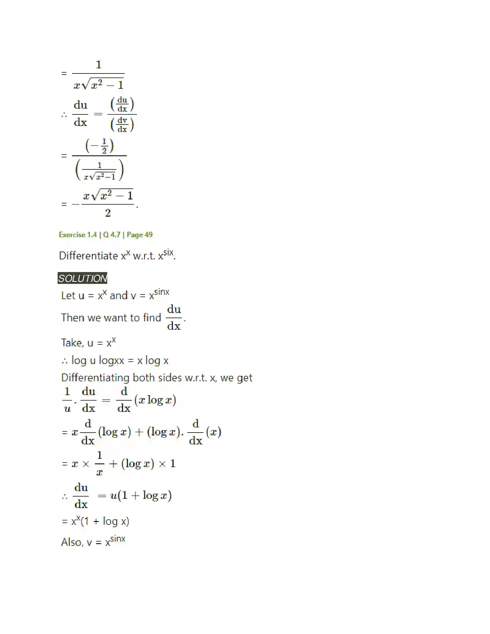 Maharashtra Board Class 12th Mathematics & Statistics-2 (Arts & Science) Differentiation Solution 191
