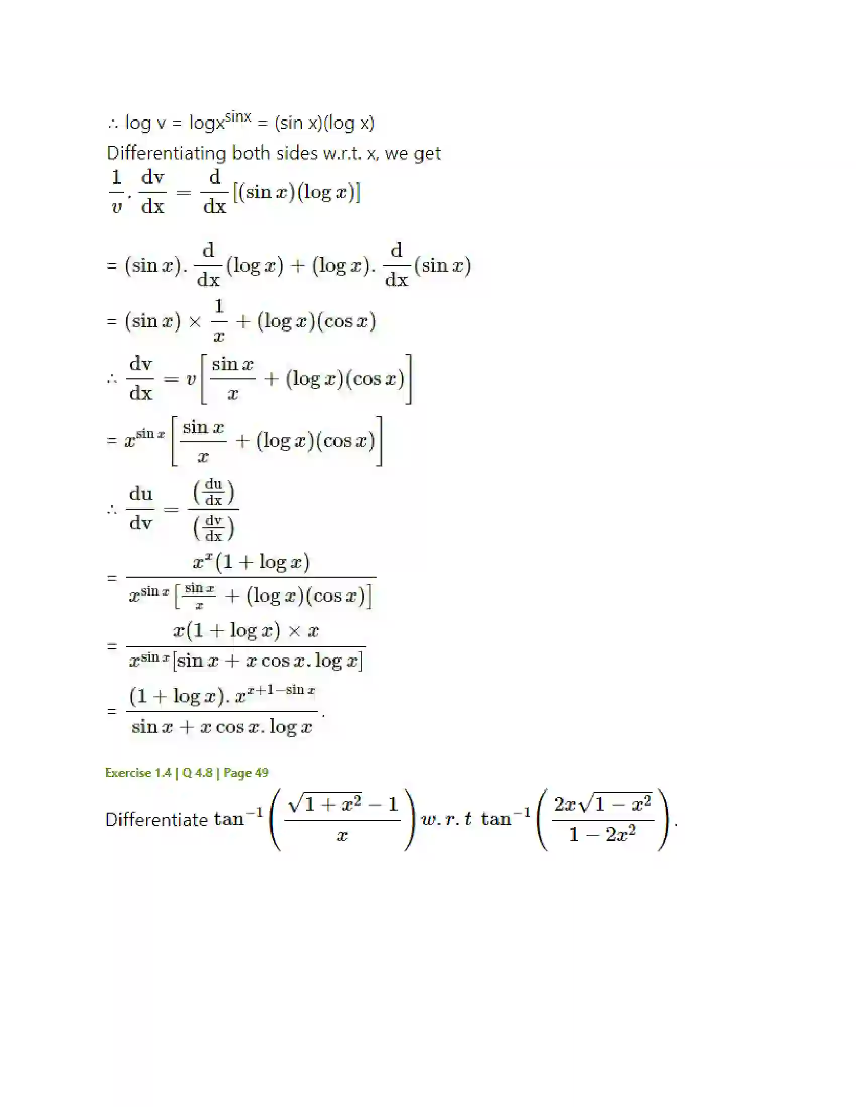 Maharashtra Board Class 12th Mathematics & Statistics-2 (Arts & Science) Differentiation Solution 192