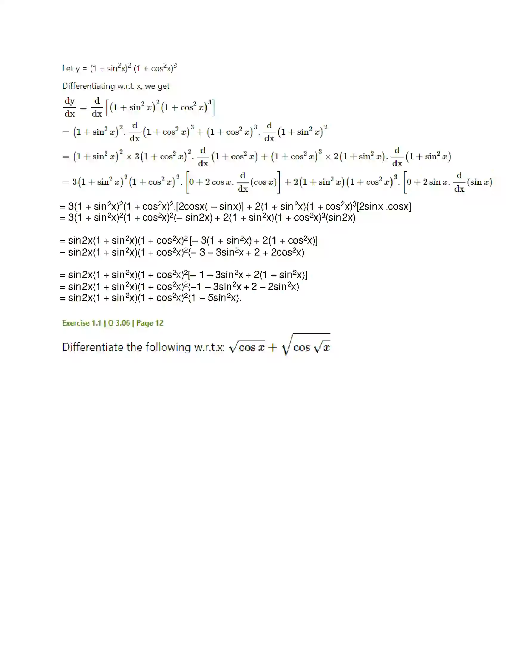 Maharashtra Board Class 12th Mathematics & Statistics-2 (Arts & Science) Differentiation Solution 21
