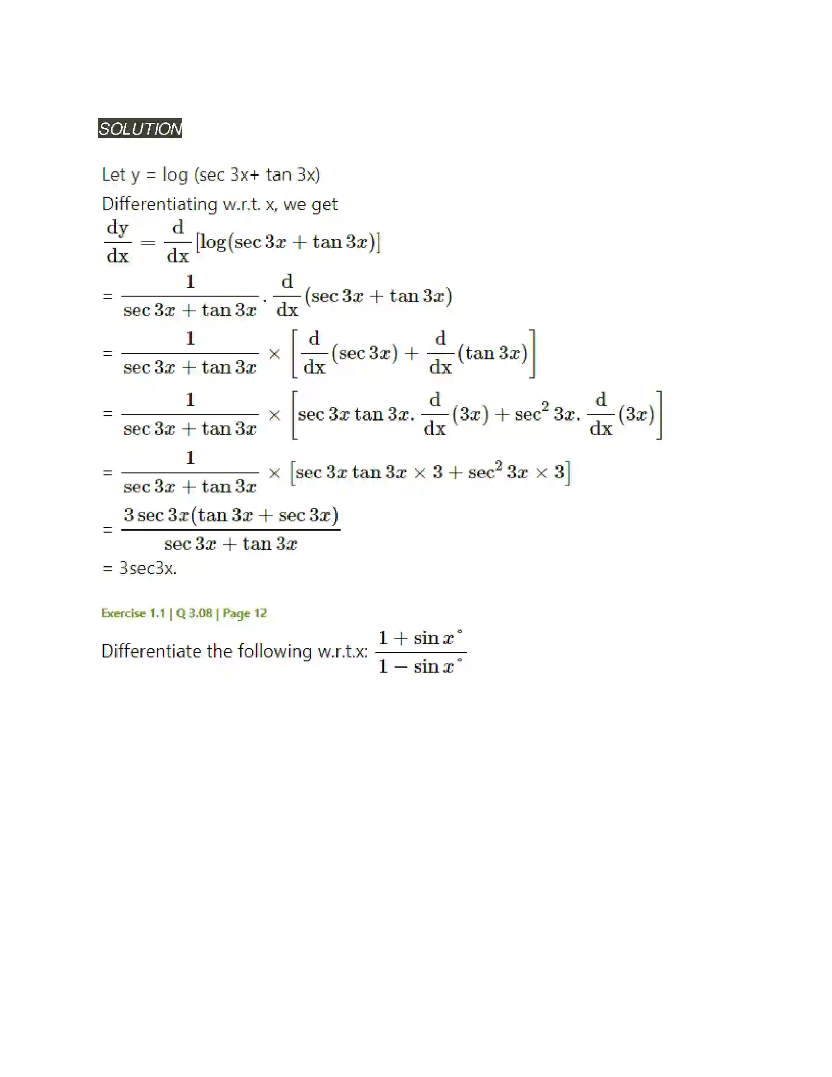 Maharashtra Board Class 12th Mathematics & Statistics-2 (Arts & Science) Differentiation Solution 23