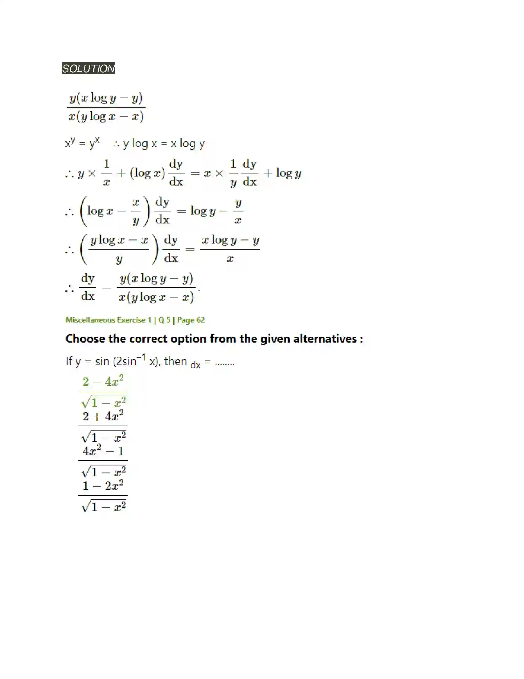 Maharashtra Board Class 12th Mathematics & Statistics-2 (Arts & Science) Differentiation Solution 241