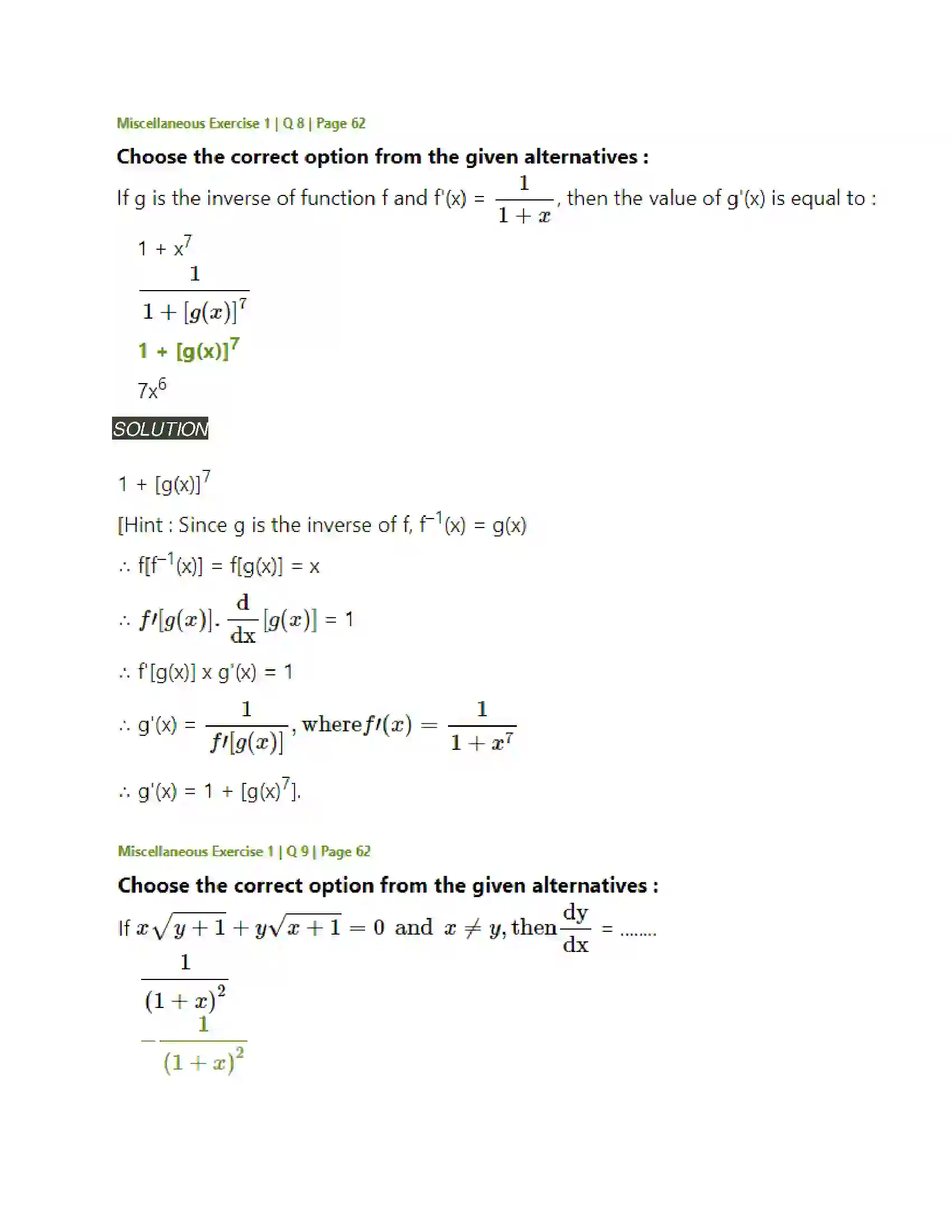 Maharashtra Board Class 12th Mathematics & Statistics-2 (Arts & Science) Differentiation Solution 245