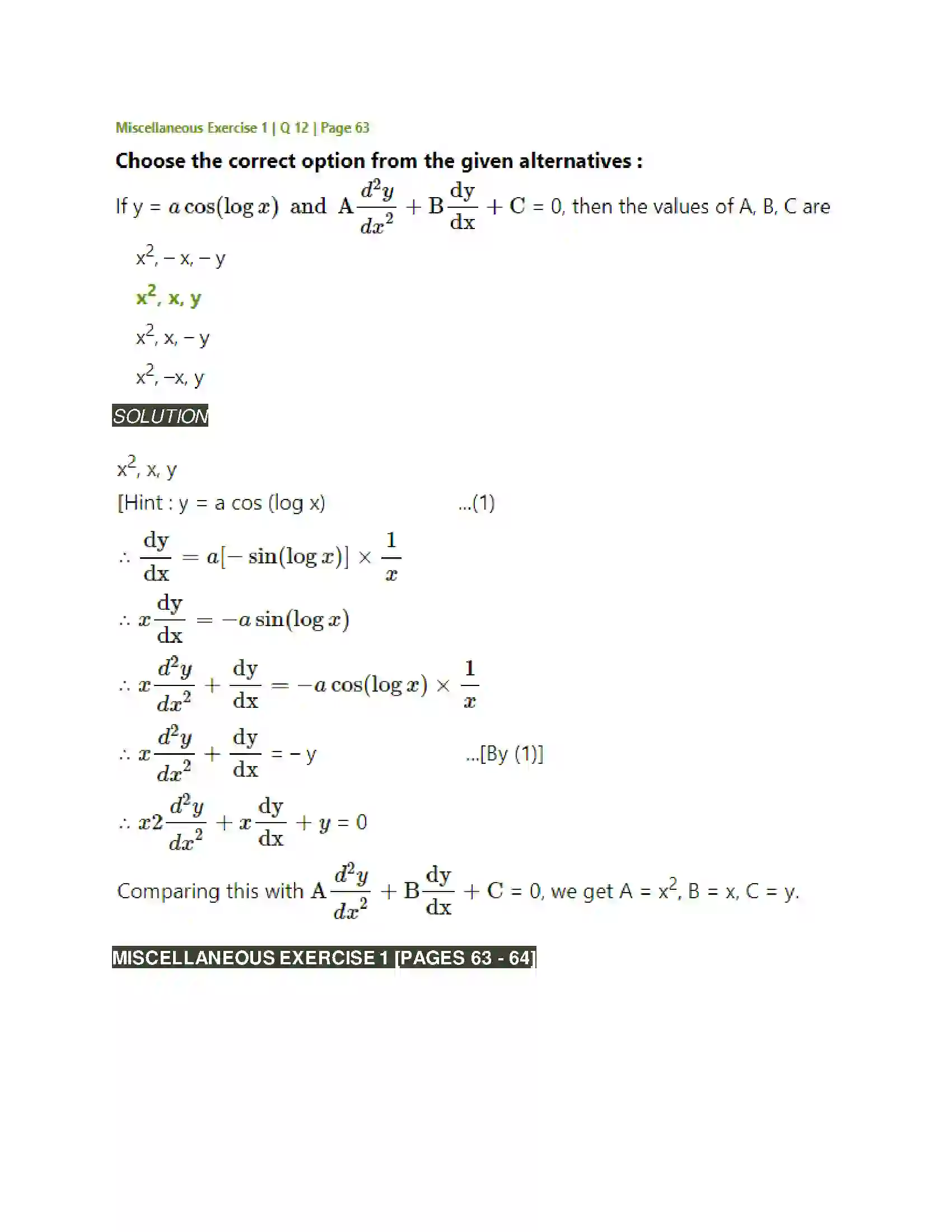 Maharashtra Board Class 12th Mathematics & Statistics-2 (Arts & Science) Differentiation Solution 249