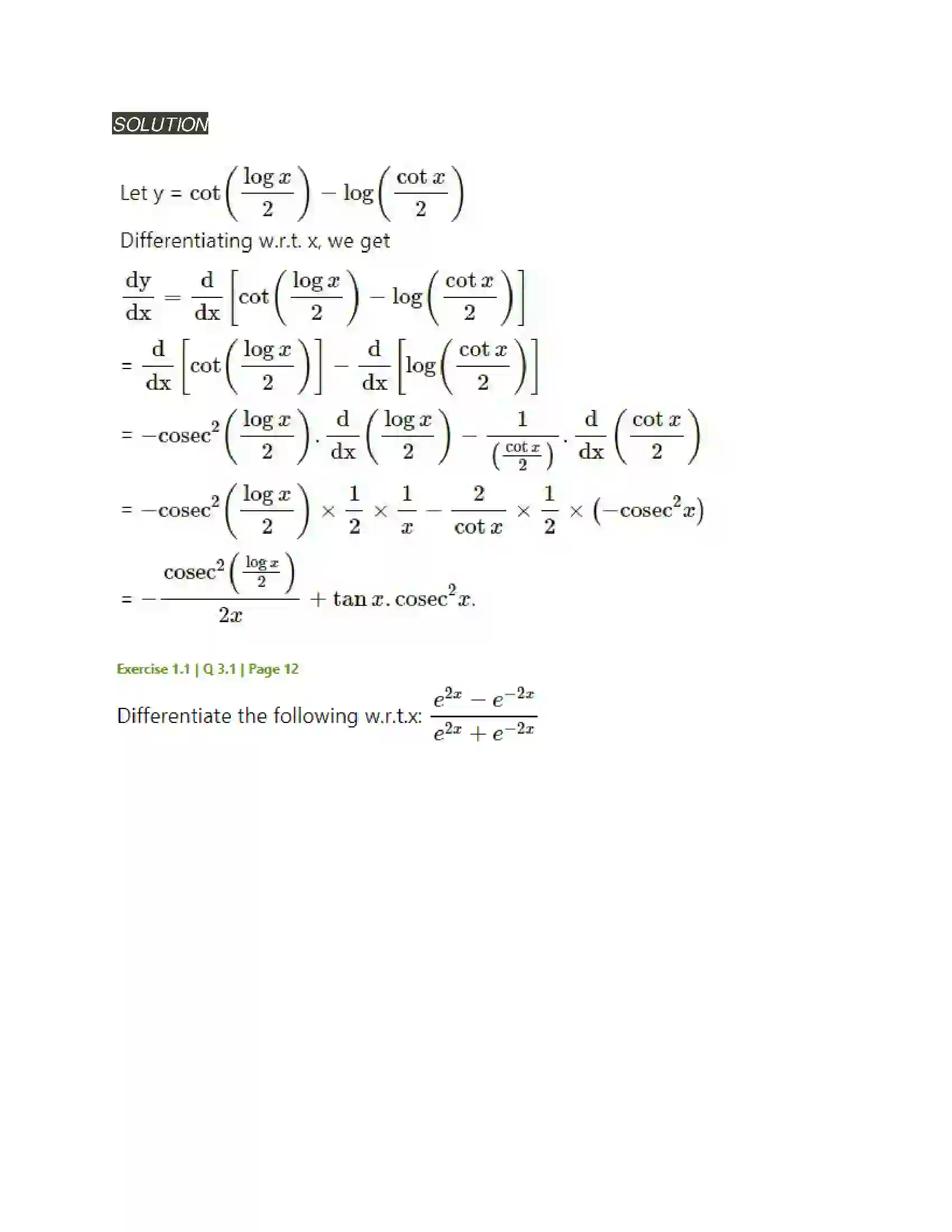Maharashtra Board Class 12th Mathematics & Statistics-2 (Arts & Science) Differentiation Solution 25