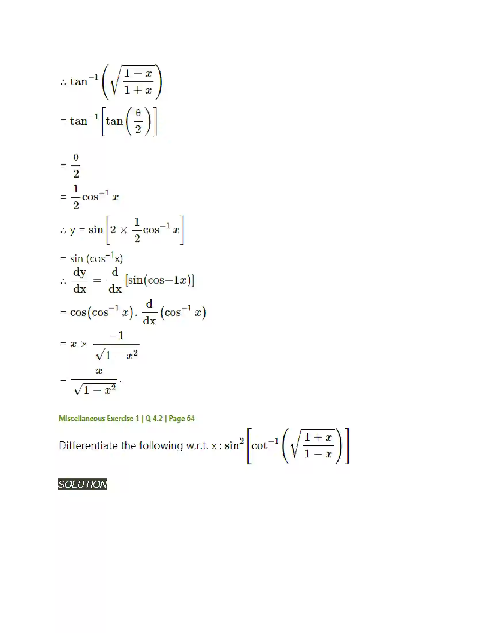 Maharashtra Board Class 12th Mathematics & Statistics-2 (Arts & Science) Differentiation Solution 258