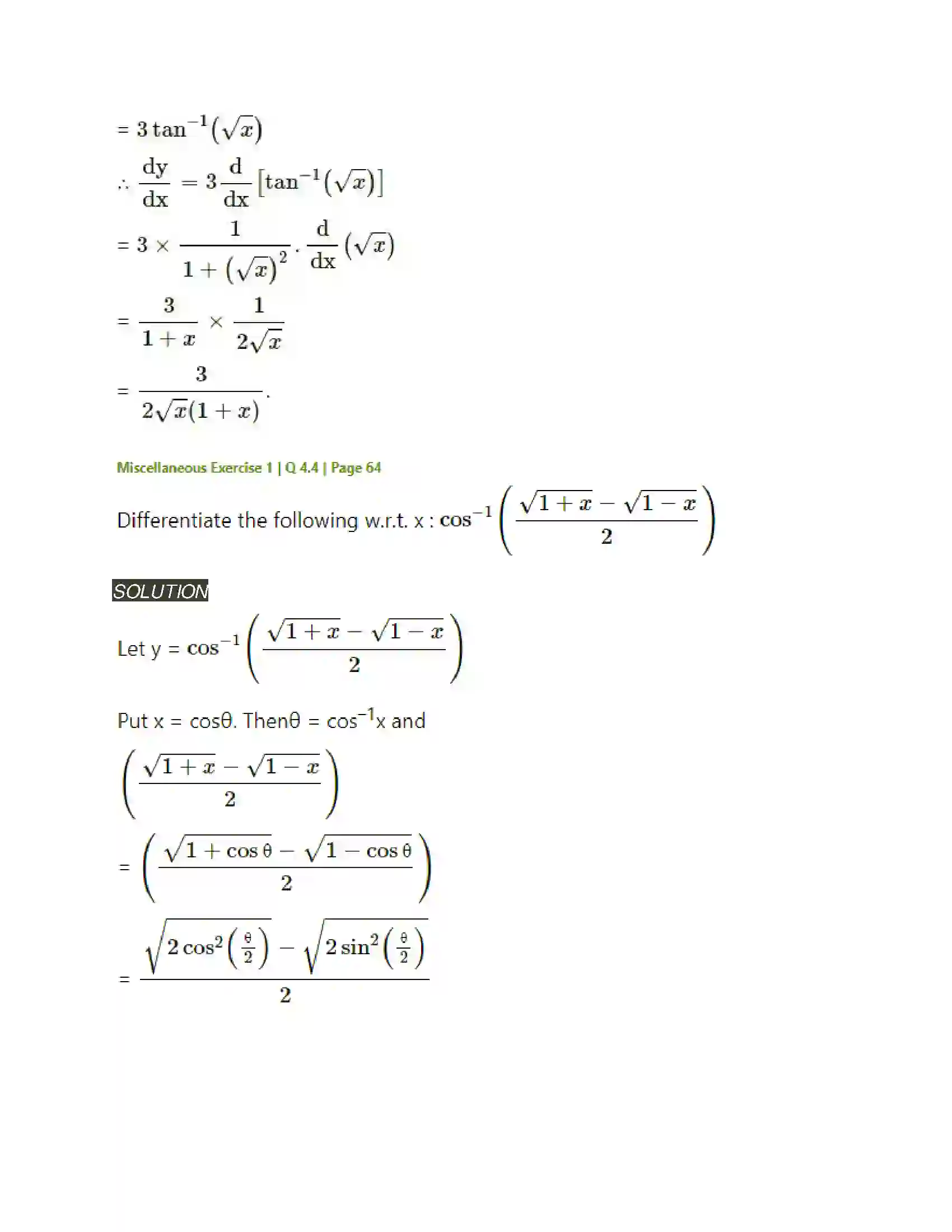 Maharashtra Board Class 12th Mathematics & Statistics-2 (Arts & Science) Differentiation Solution 261