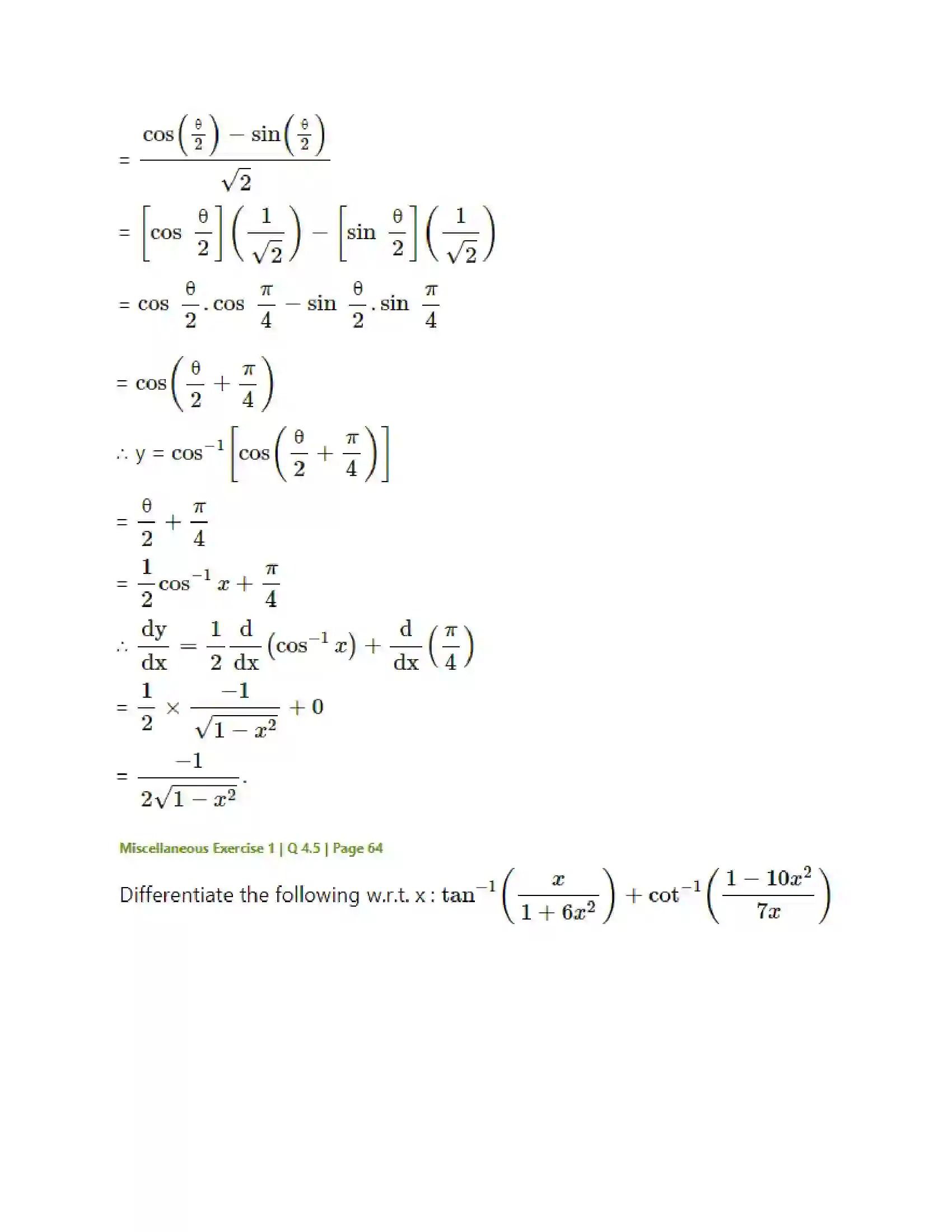 Maharashtra Board Class 12th Mathematics & Statistics-2 (Arts & Science) Differentiation Solution 262