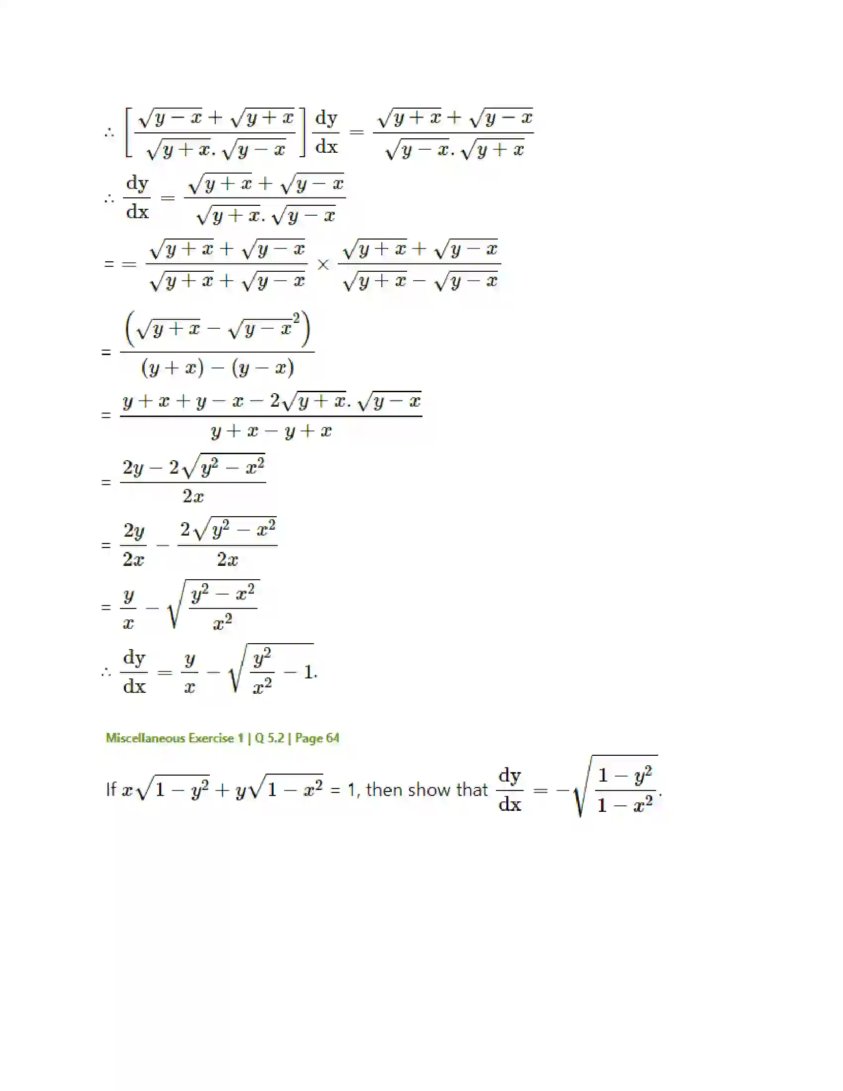 Maharashtra Board Class 12th Mathematics & Statistics-2 (Arts & Science) Differentiation Solution 266