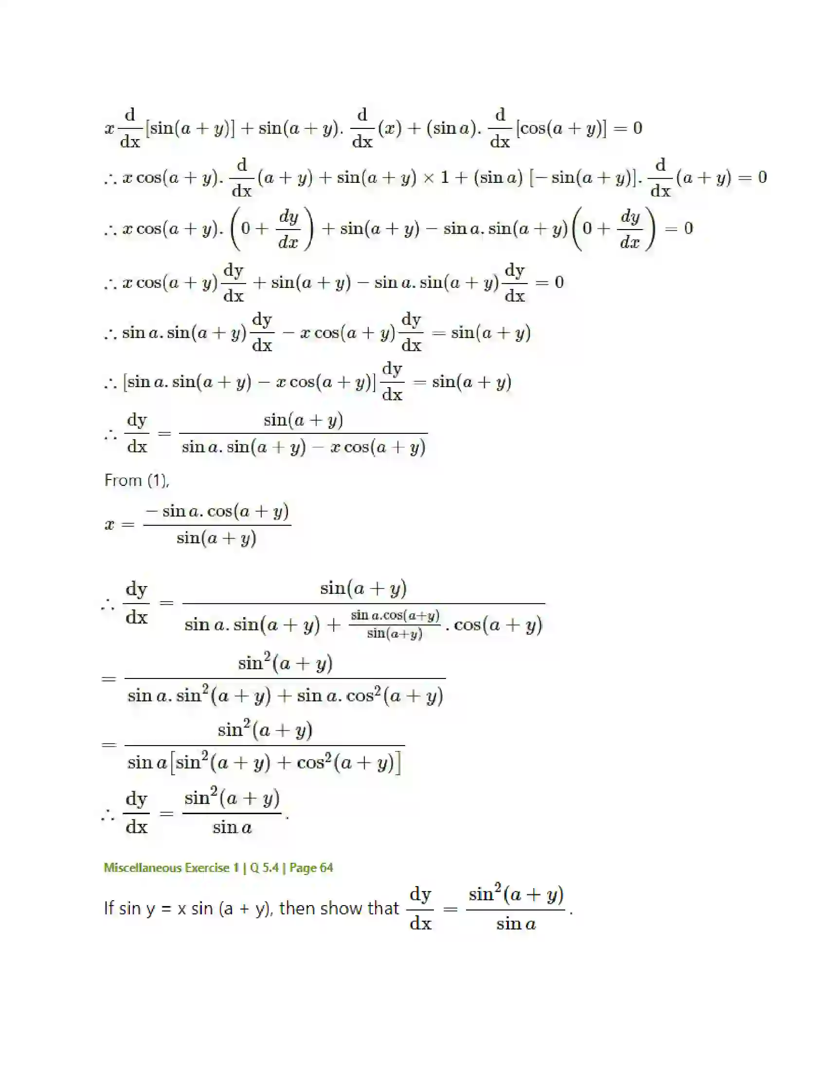 Maharashtra Board Class 12th Mathematics & Statistics-2 (Arts & Science) Differentiation Solution 268