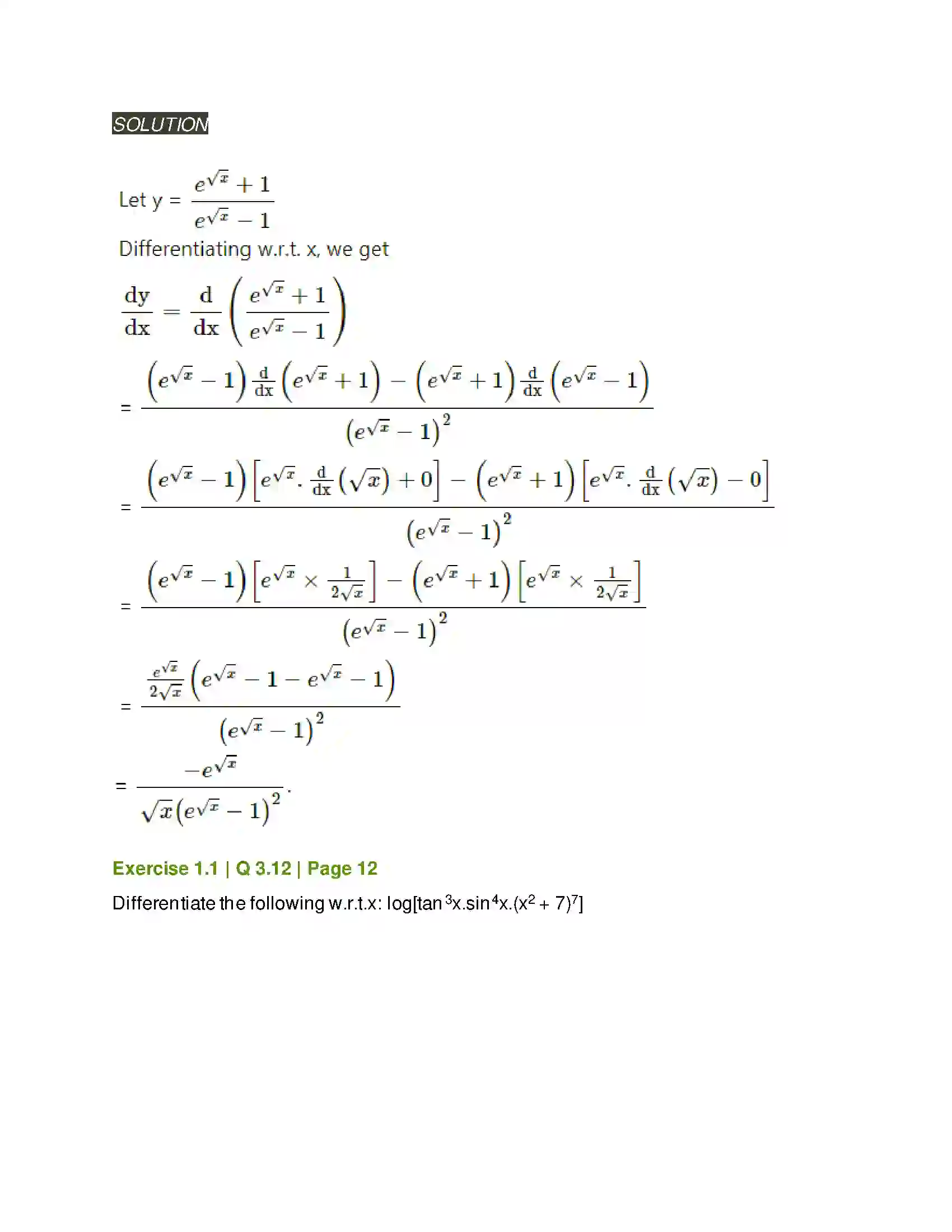 Maharashtra Board Class 12th Mathematics & Statistics-2 (Arts & Science) Differentiation Solution 27