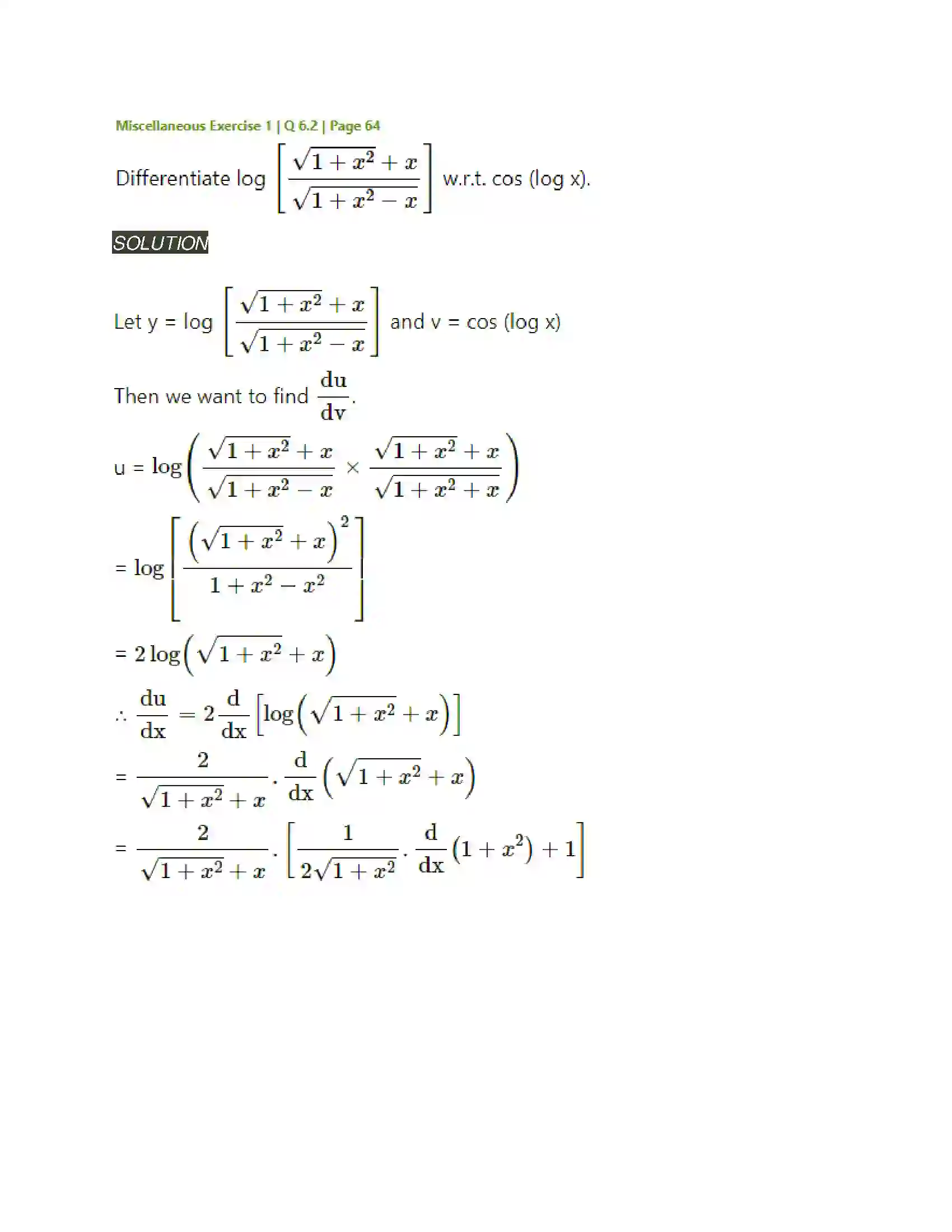 Maharashtra Board Class 12th Mathematics & Statistics-2 (Arts & Science) Differentiation Solution 274