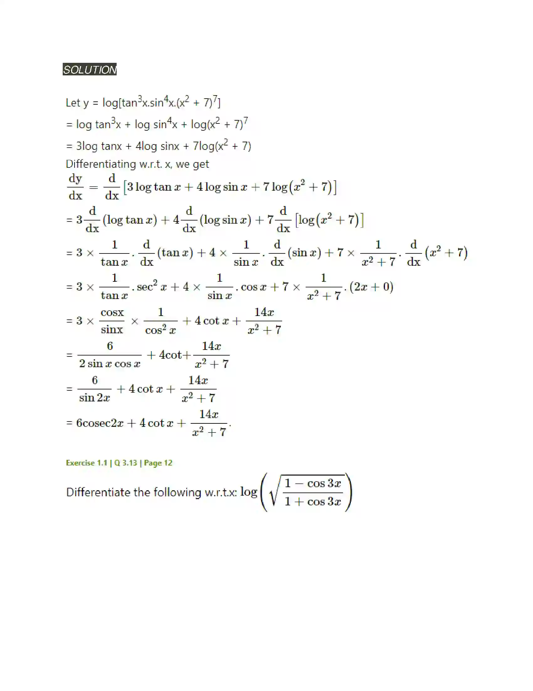 Maharashtra Board Class 12th Mathematics & Statistics-2 (Arts & Science) Differentiation Solution 28