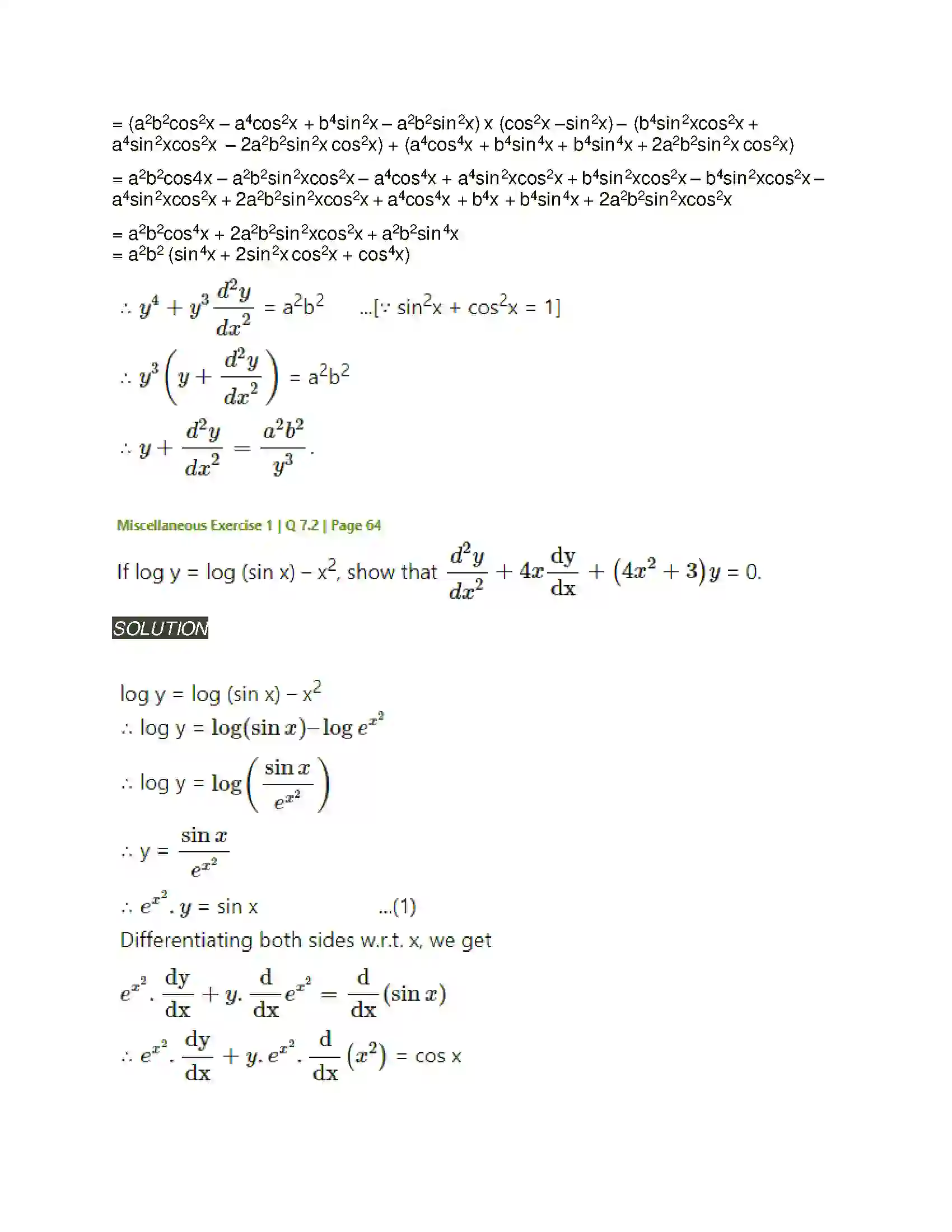 Maharashtra Board Class 12th Mathematics & Statistics-2 (Arts & Science) Differentiation Solution 280