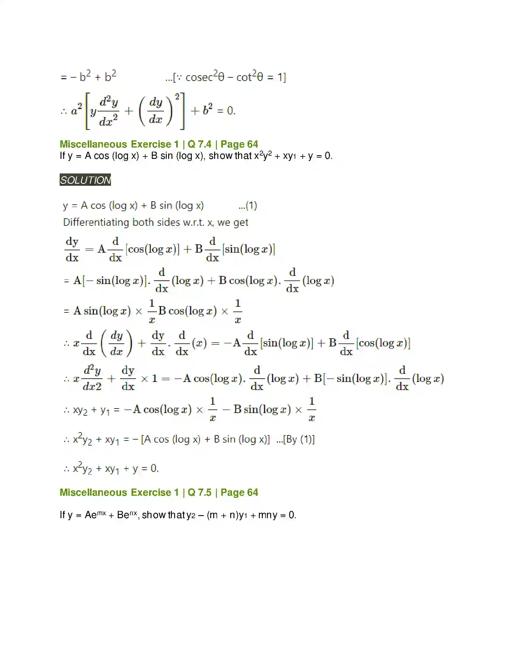 Maharashtra Board Class 12th Mathematics & Statistics-2 (Arts & Science) Differentiation Solution 283