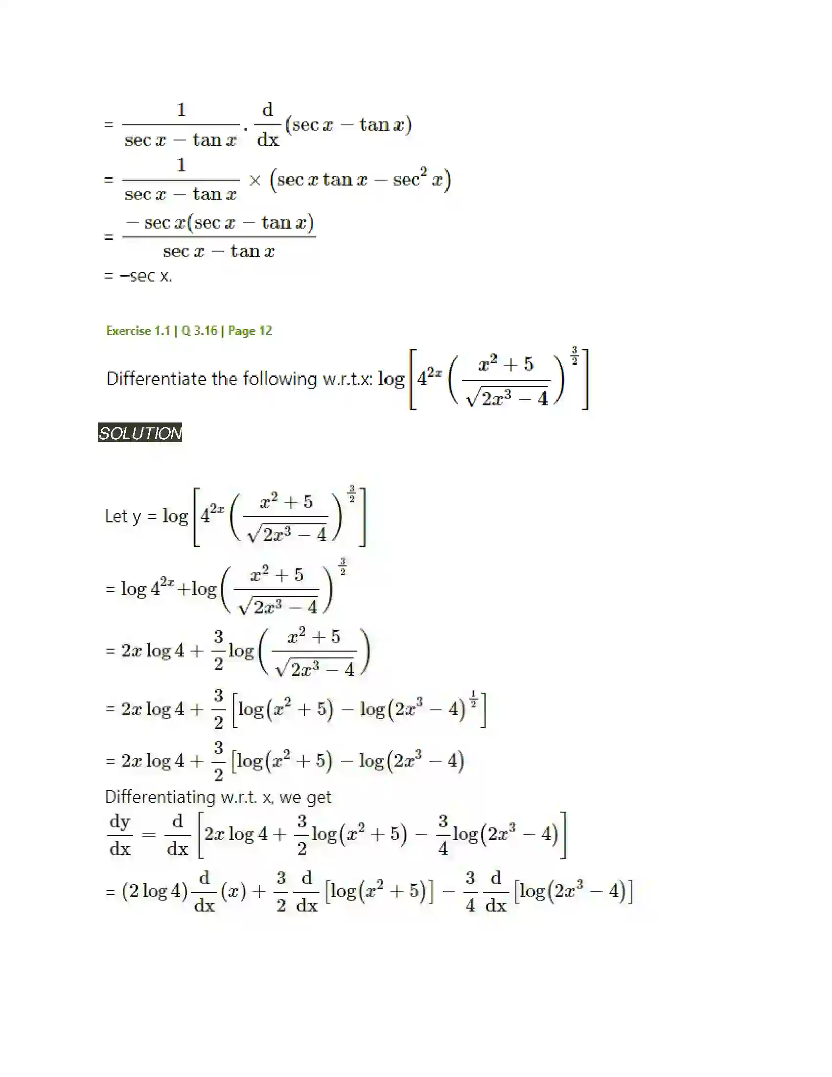 Maharashtra Board Class 12th Mathematics & Statistics-2 (Arts & Science) Differentiation Solution 32