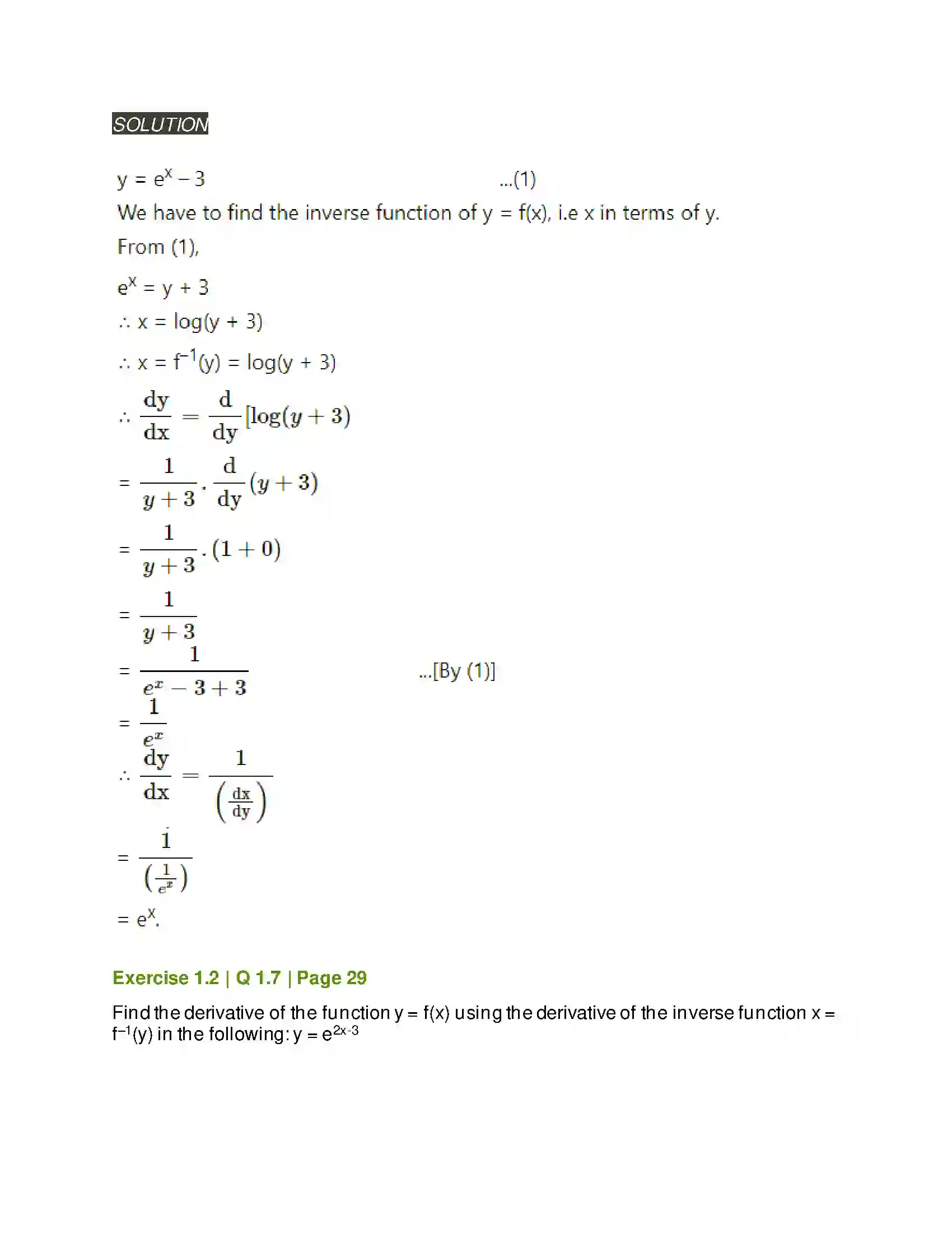 Maharashtra Board Class 12th Mathematics & Statistics-2 (Arts & Science) Differentiation Solution 50