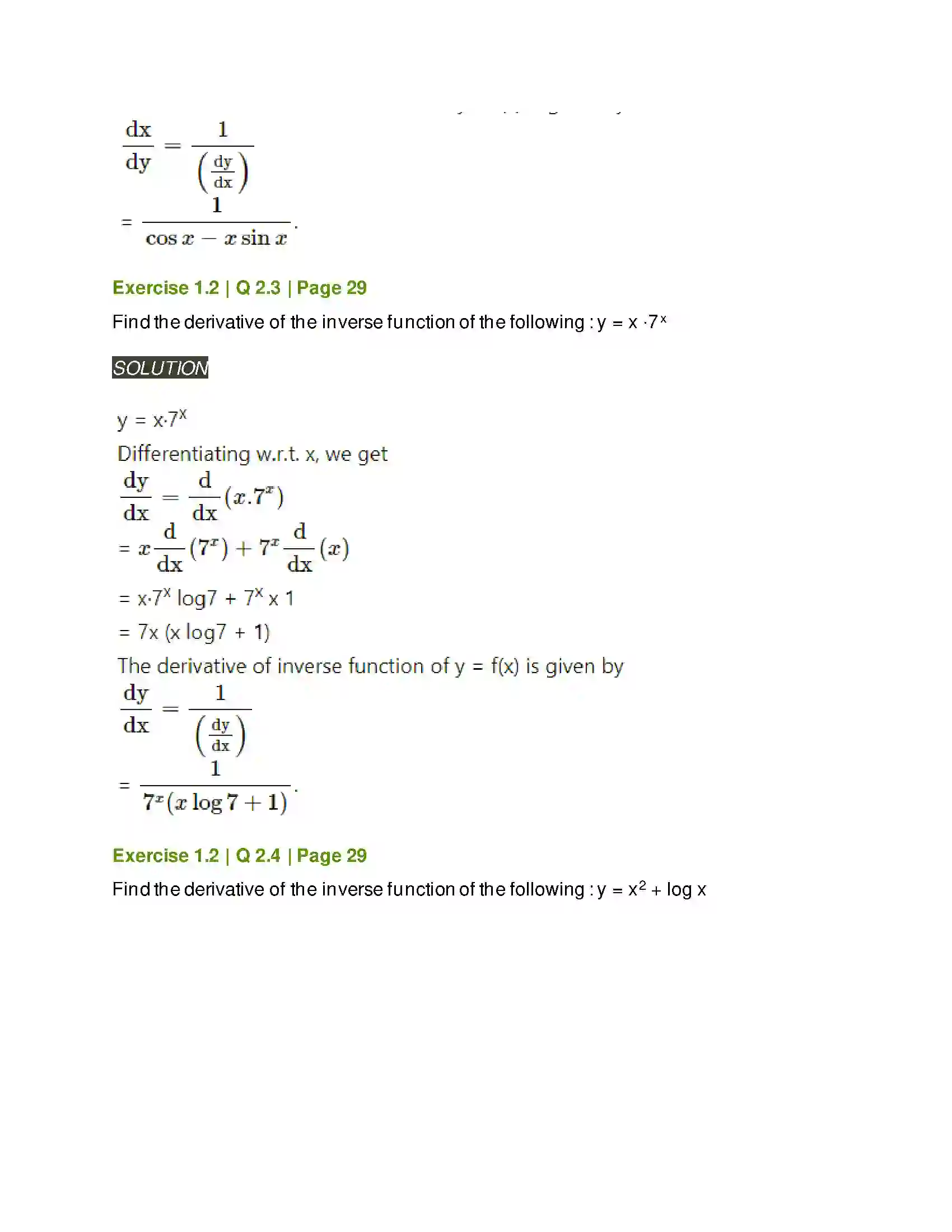 Maharashtra Board Class 12th Mathematics & Statistics-2 (Arts & Science) Differentiation Solution 54