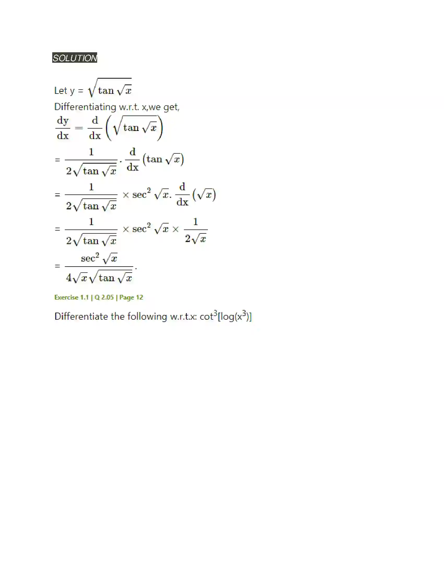 Maharashtra Board Class 12th Mathematics & Statistics-2 (Arts & Science) Differentiation Solution 8