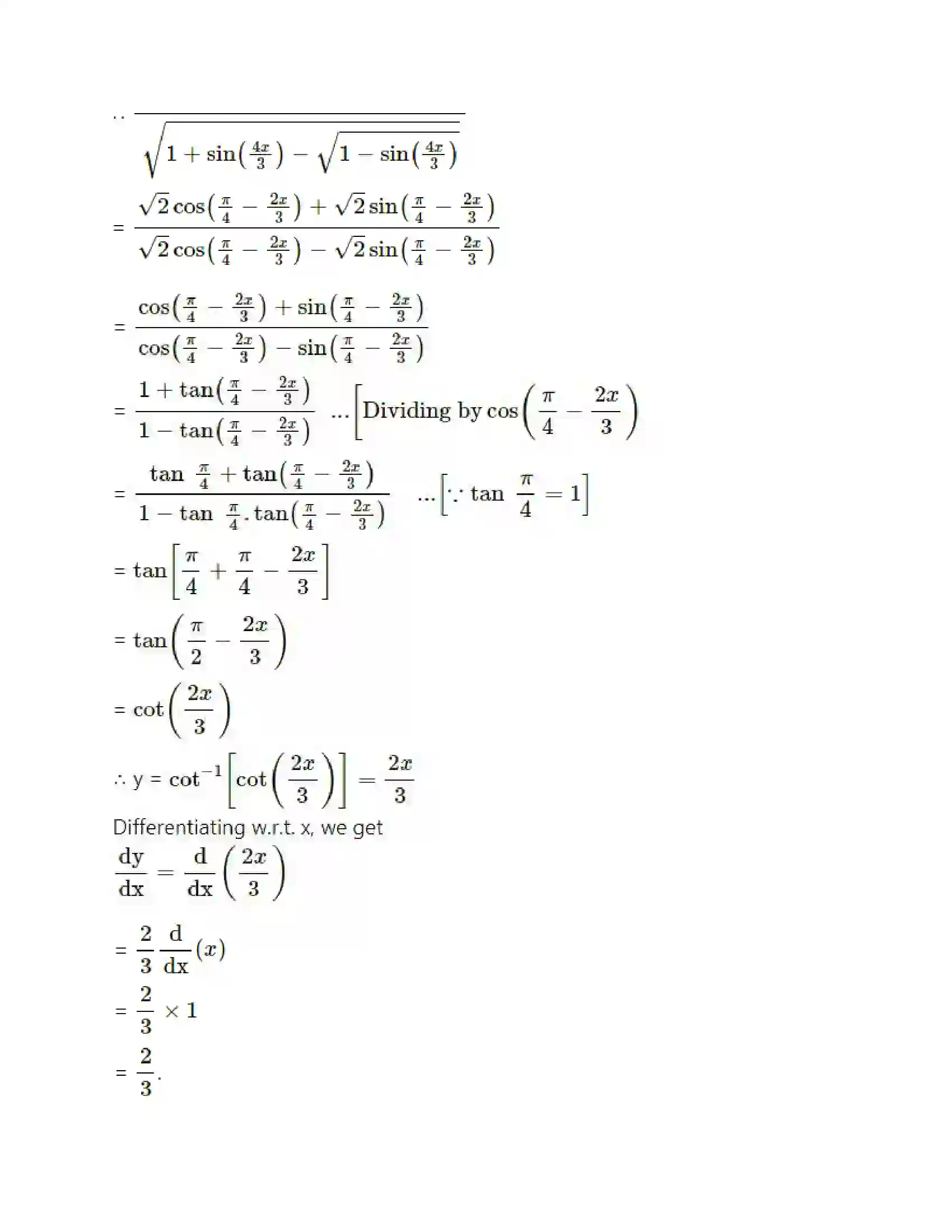 Maharashtra Board Class 12th Mathematics & Statistics-2 (Arts & Science) Differentiation Solution 87