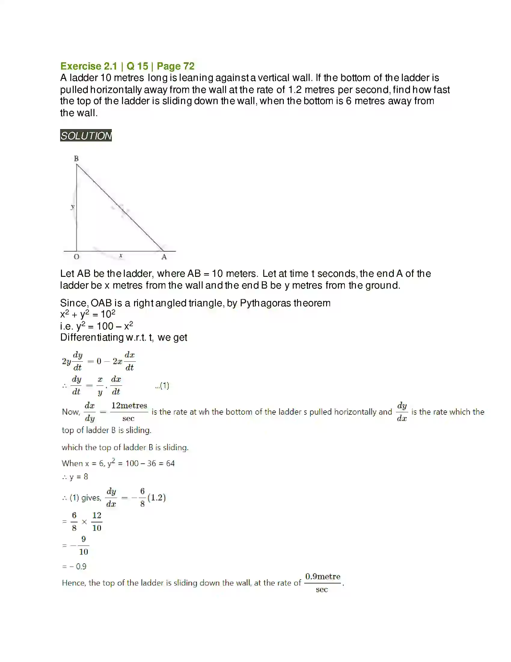 Maharashtra Board Class 12th Mathematics & Statistics-2 (Arts & Science) Applications of Derivatives Solution 26