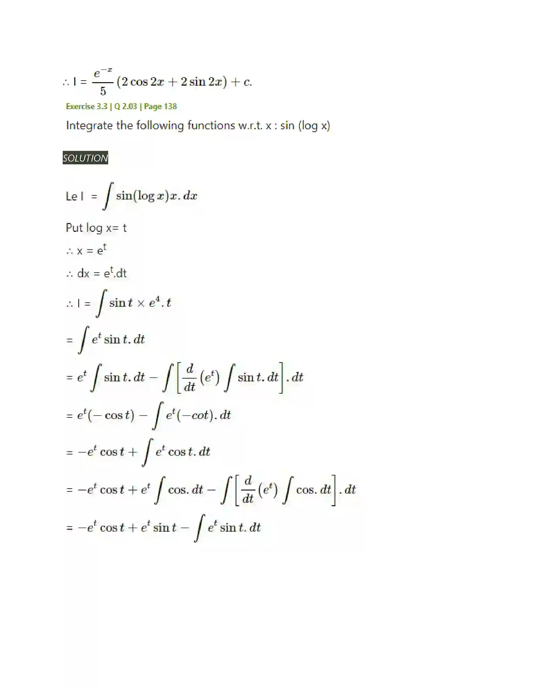 Maharashtra Board Class 12th Mathematics & Statistics-2 (Arts & Science) Indefinite Integration Solution 111