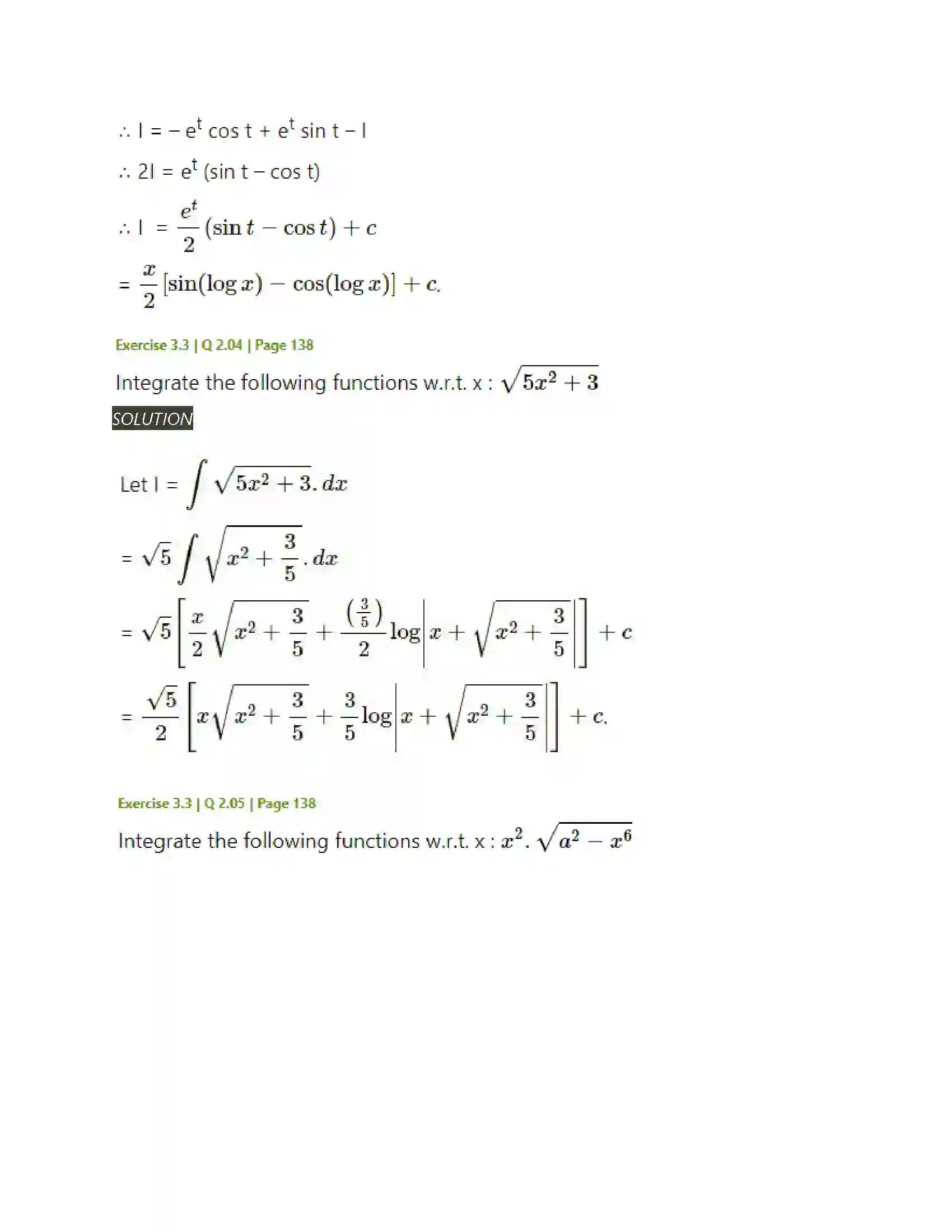 Maharashtra Board Class 12th Mathematics & Statistics-2 (Arts & Science) Indefinite Integration Solution 112
