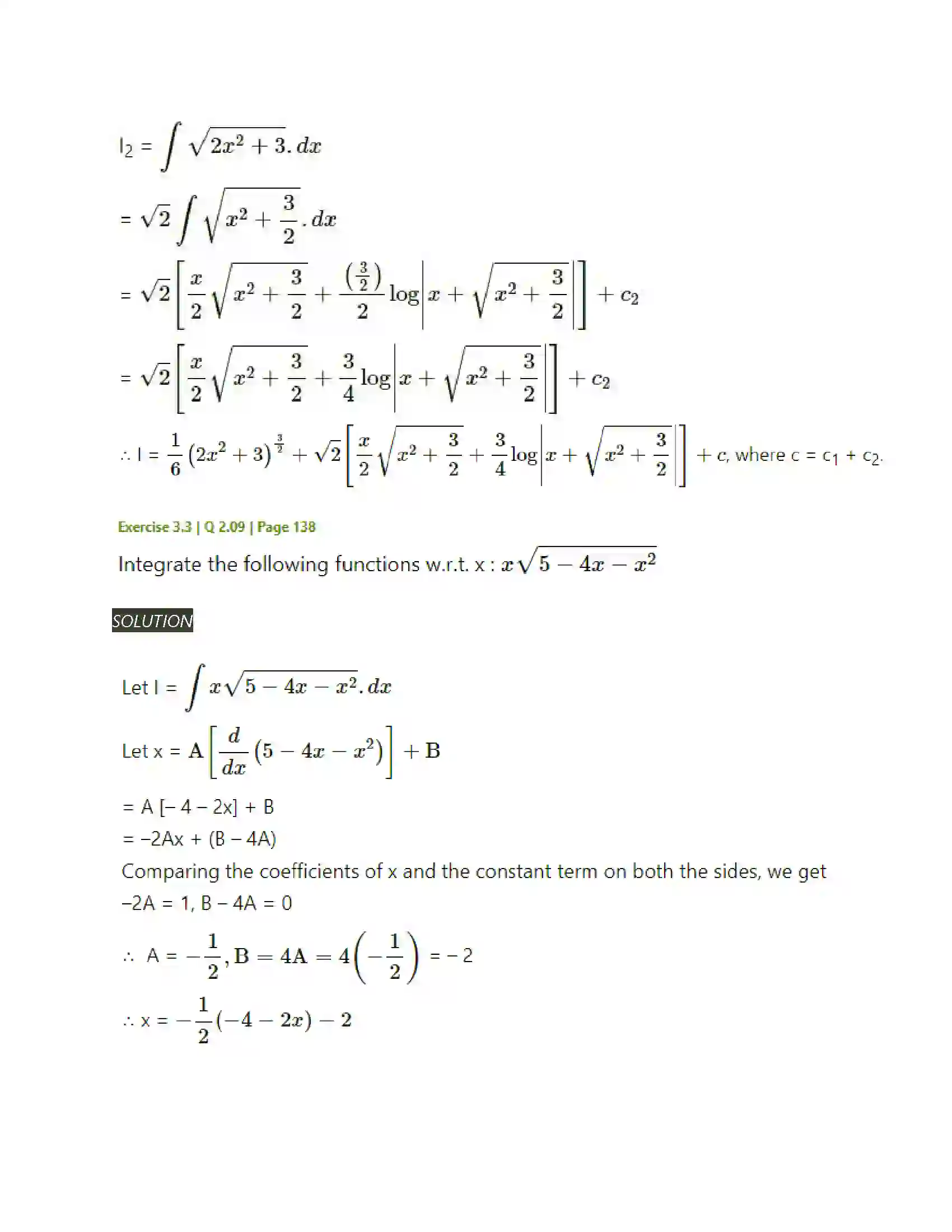 Maharashtra Board Class 12th Mathematics & Statistics-2 (Arts & Science) Indefinite Integration Solution 116