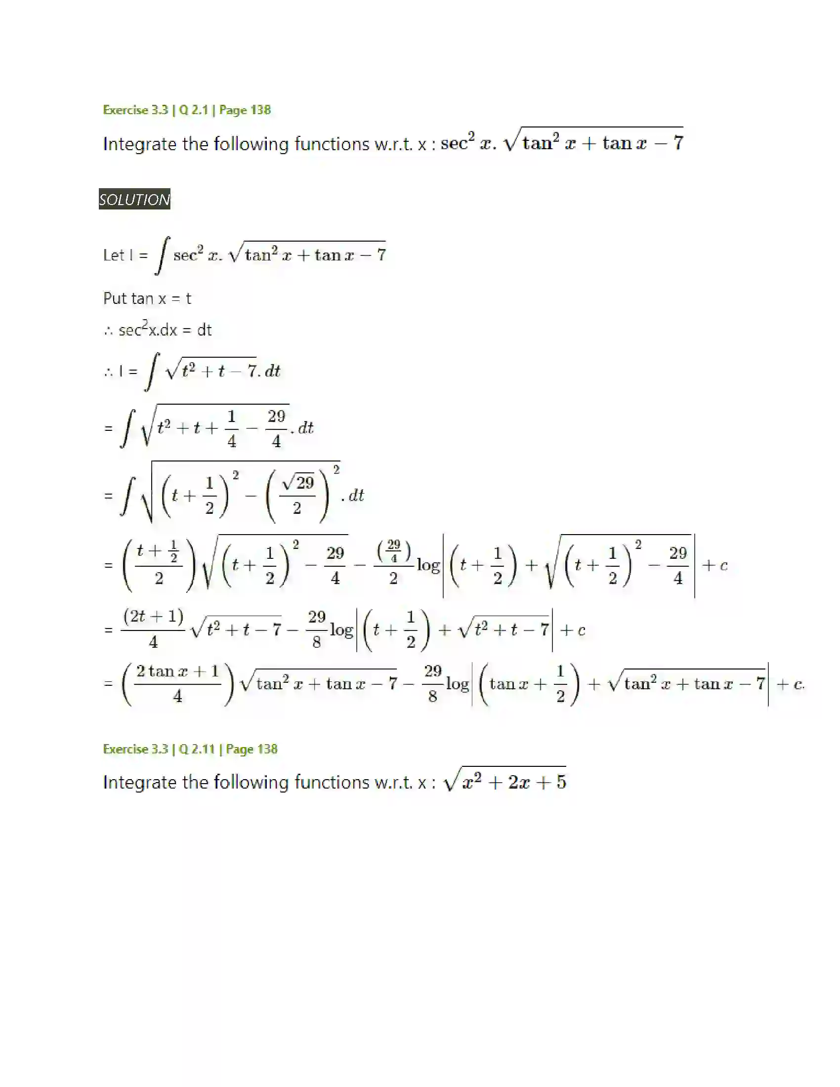 Maharashtra Board Class 12th Mathematics & Statistics-2 (Arts & Science) Indefinite Integration Solution 118