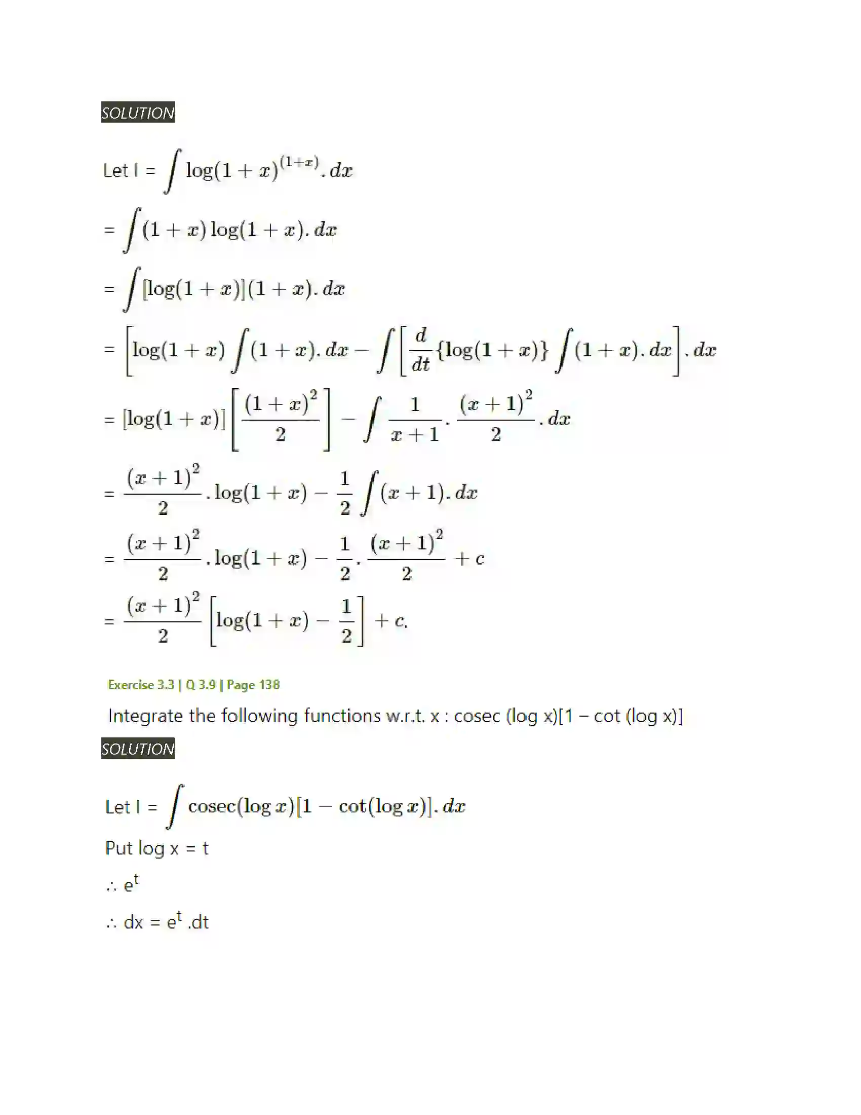 Maharashtra Board Class 12th Mathematics & Statistics-2 (Arts & Science) Indefinite Integration Solution 126
