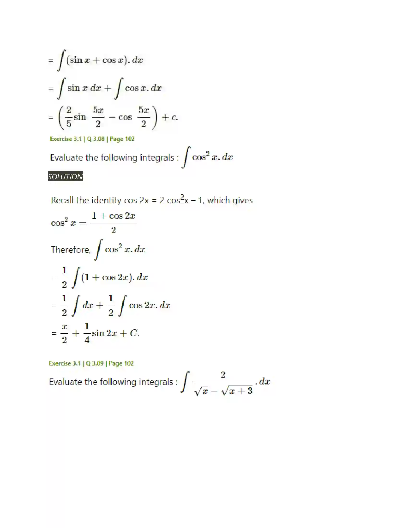 Maharashtra Board Class 12th Mathematics & Statistics-2 (Arts & Science) Indefinite Integration Solution 13