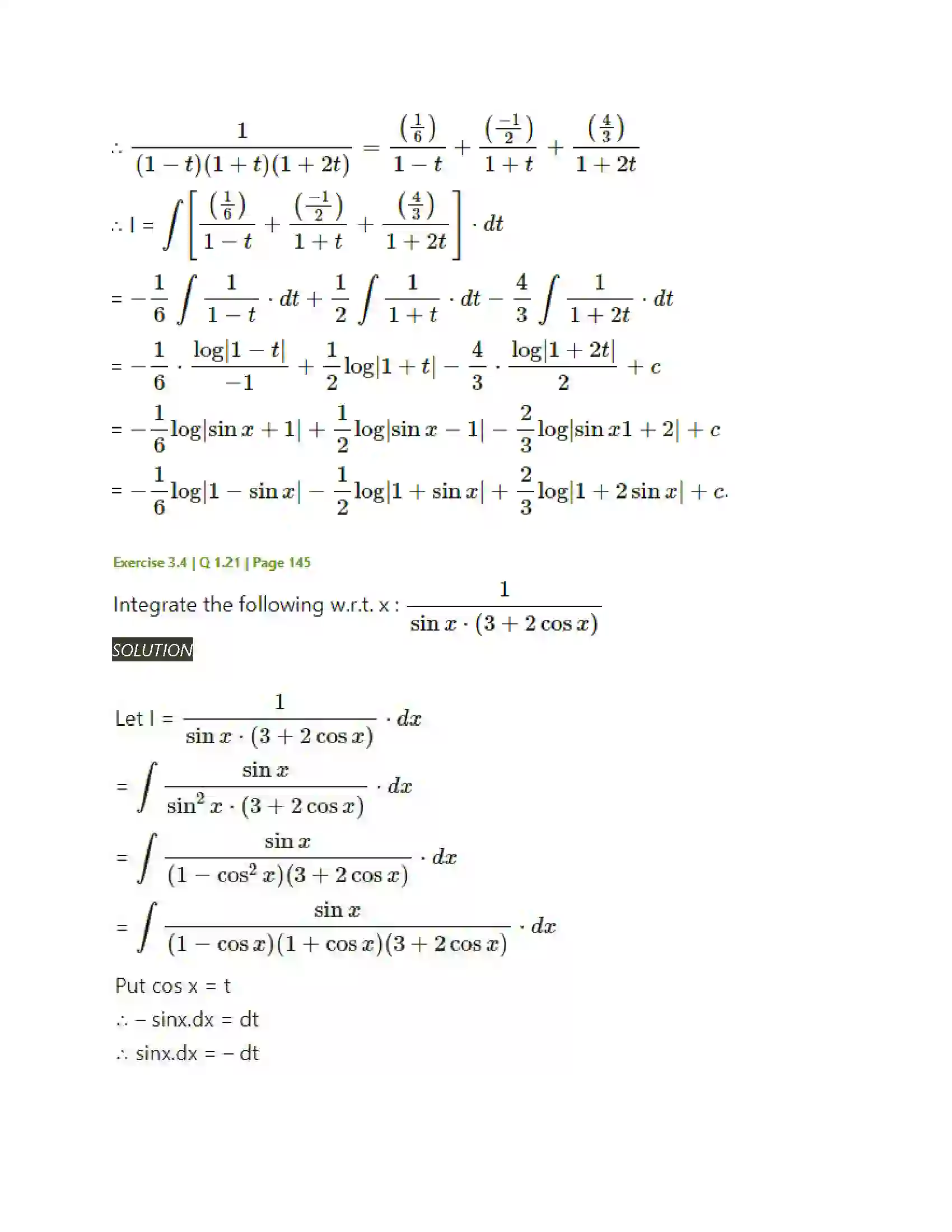 Maharashtra Board Class 12th Mathematics & Statistics-2 (Arts & Science) Indefinite Integration Solution 157