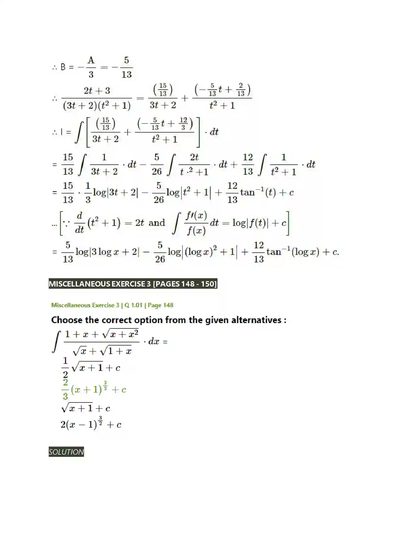 Maharashtra Board Class 12th Mathematics & Statistics-2 (Arts & Science) Indefinite Integration Solution 162