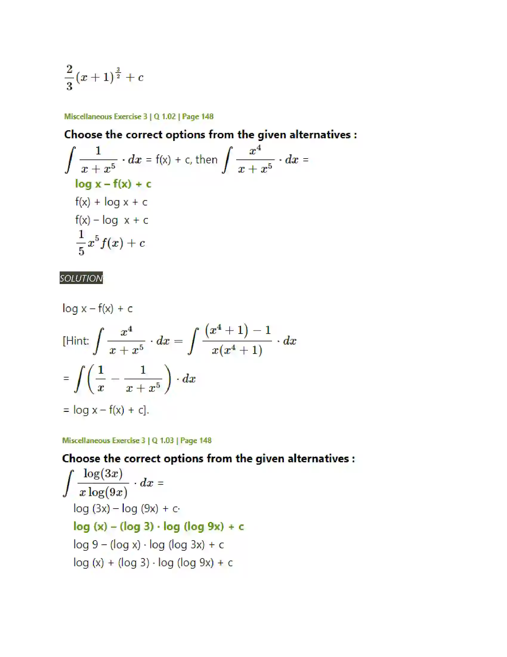 Maharashtra Board Class 12th Mathematics & Statistics-2 (Arts & Science) Indefinite Integration Solution 163