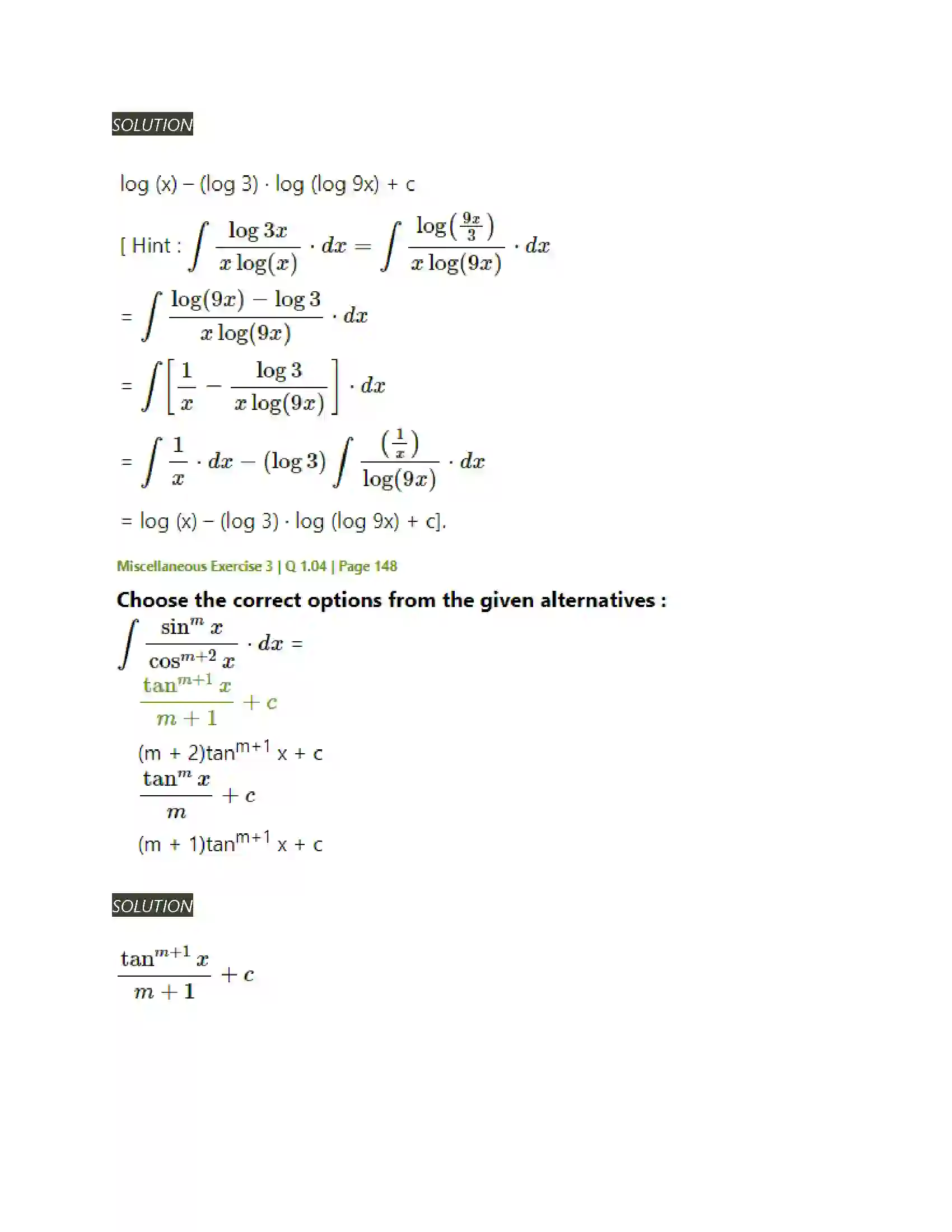 Maharashtra Board Class 12th Mathematics & Statistics-2 (Arts & Science) Indefinite Integration Solution 164