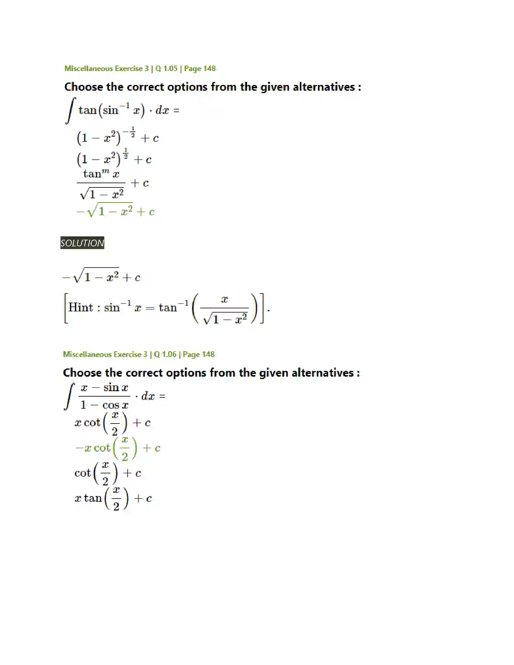 Maharashtra Board Class 12th Mathematics & Statistics-2 (Arts & Science) Indefinite Integration Solution 165