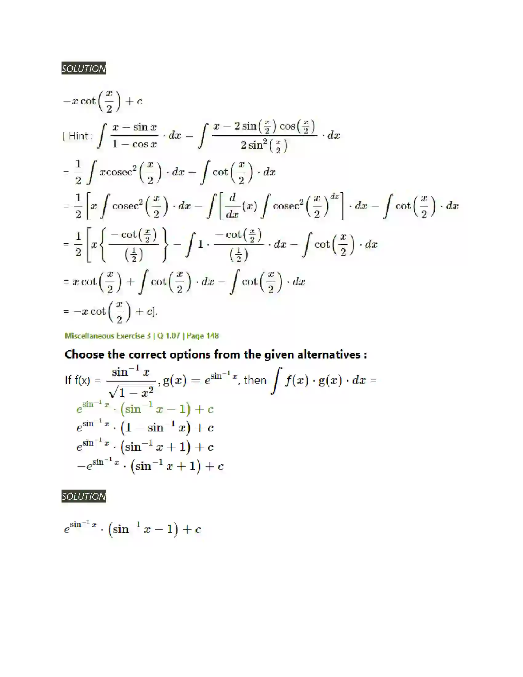 Maharashtra Board Class 12th Mathematics & Statistics-2 (Arts & Science) Indefinite Integration Solution 166