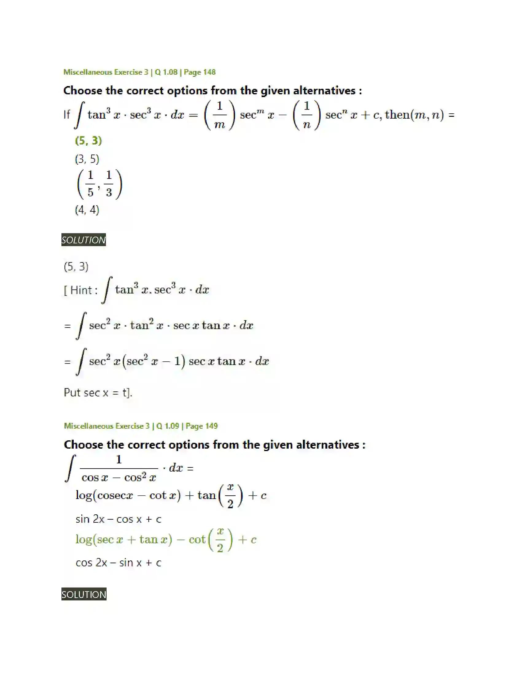 Maharashtra Board Class 12th Mathematics & Statistics-2 (Arts & Science) Indefinite Integration Solution 167