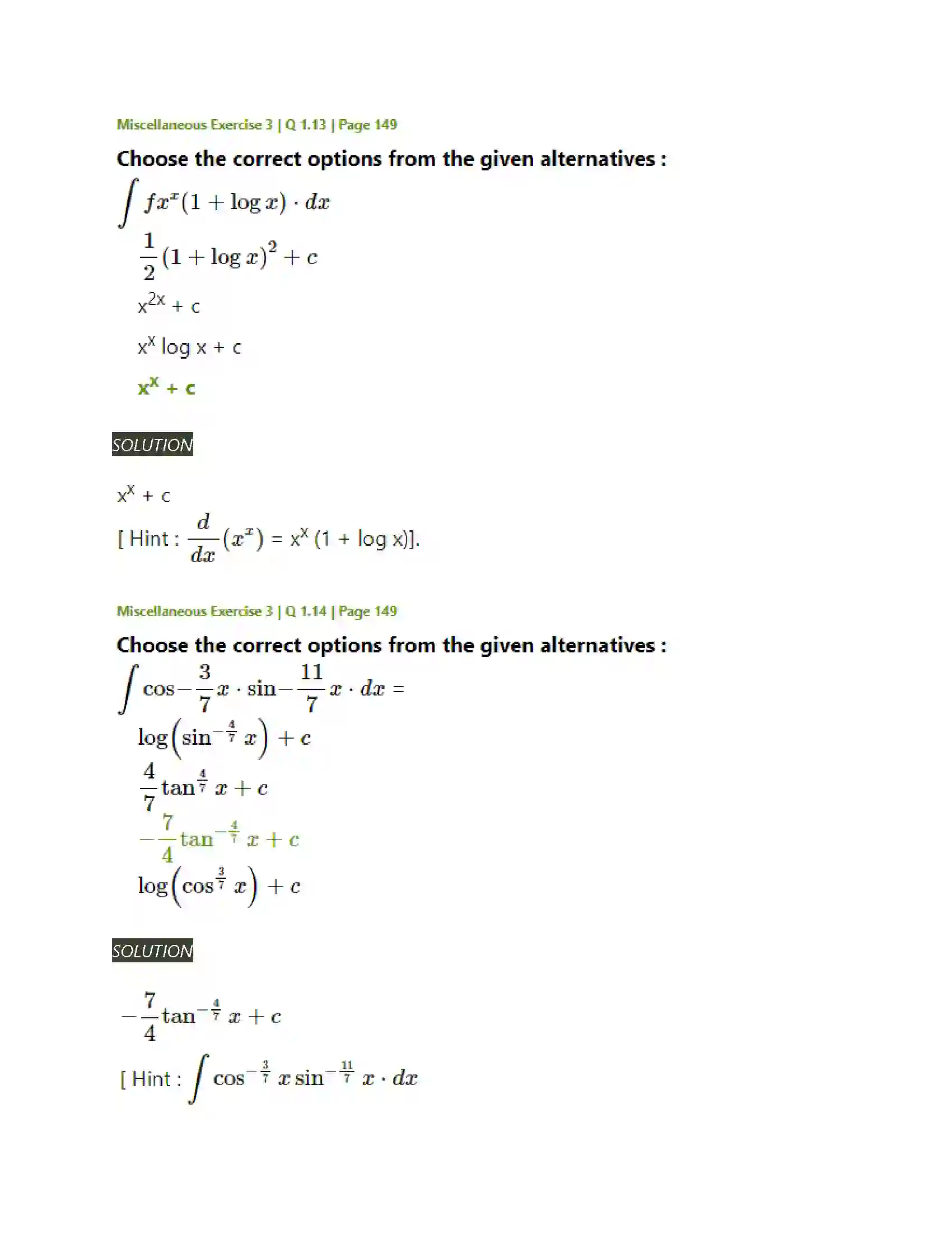 Maharashtra Board Class 12th Mathematics & Statistics-2 (Arts & Science) Indefinite Integration Solution 170