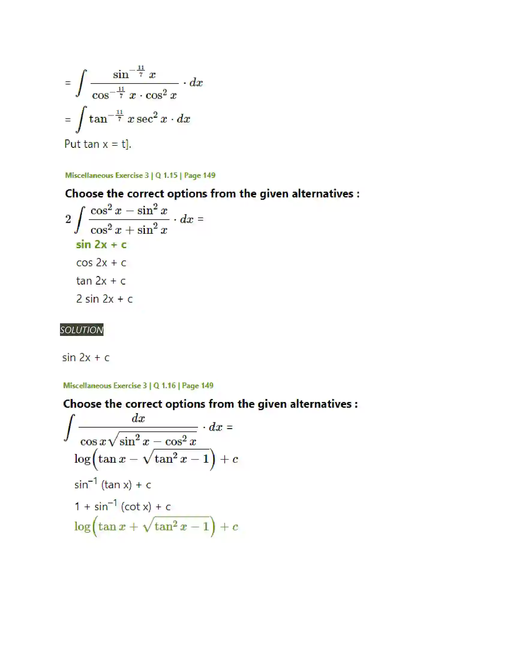 Maharashtra Board Class 12th Mathematics & Statistics-2 (Arts & Science) Indefinite Integration Solution 171