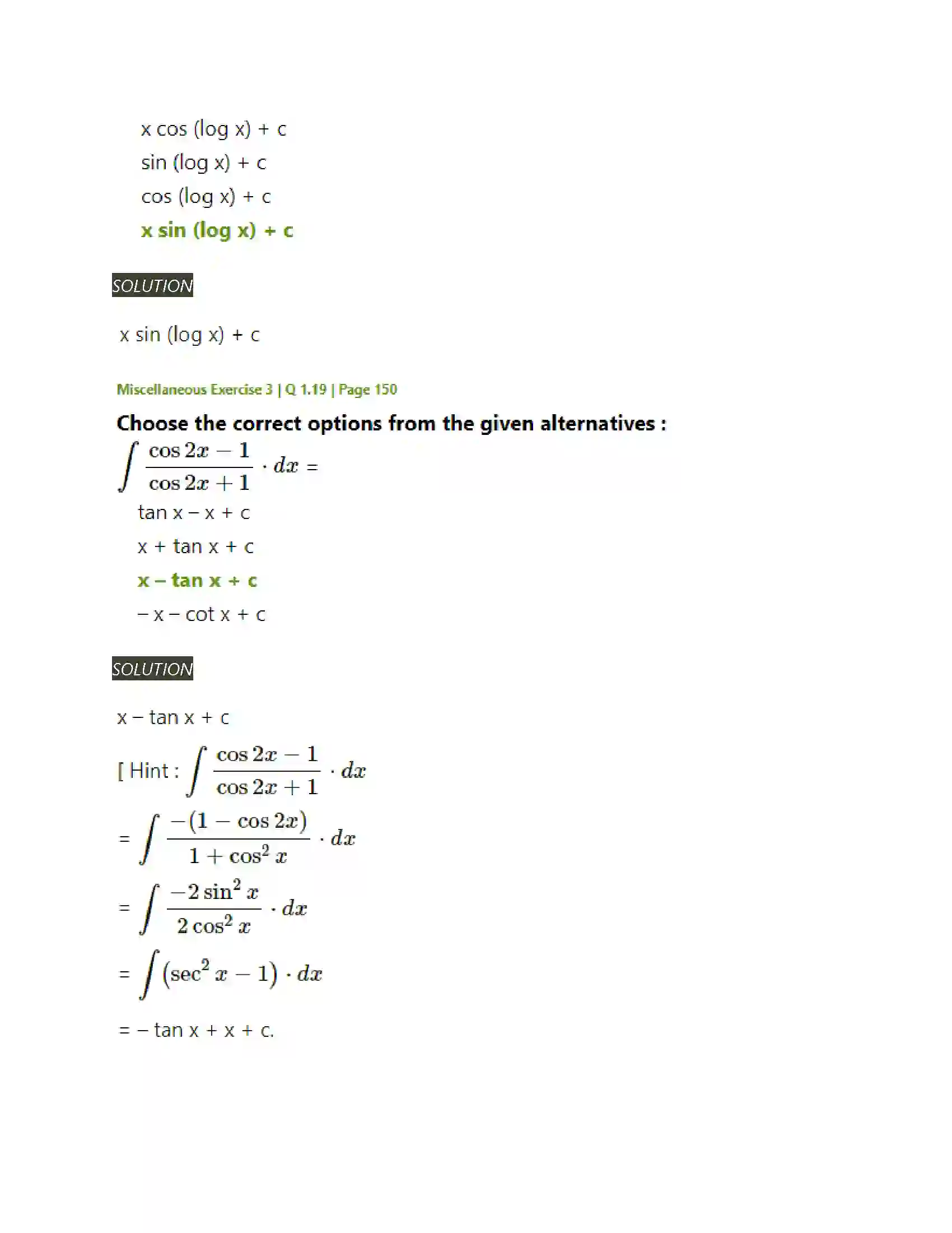 Maharashtra Board Class 12th Mathematics & Statistics-2 (Arts & Science) Indefinite Integration Solution 173
